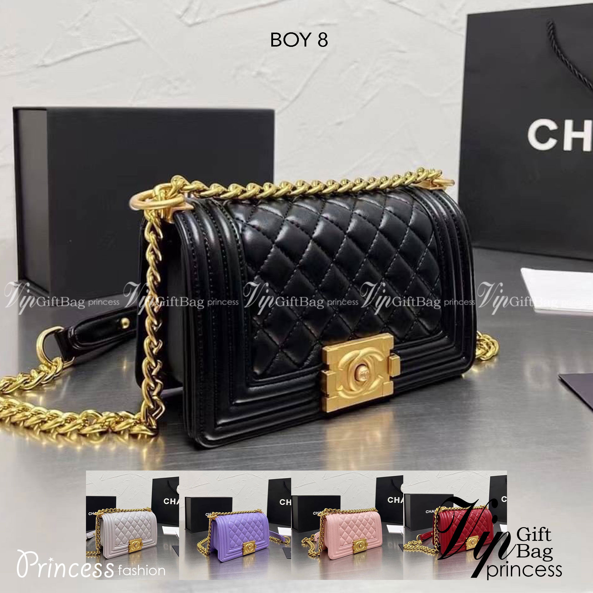 CHANEL BOY 8" กระเป๋าสะพายทรงคลาสสิค มีงานหนังเรียบ และหนังคาเวียร์ อะไหล่เงิน/ทอง ตามรูป สวยหรูมาแต่ไกล สามารถสะพายออกงานได้หลายโอกาส สวยงามไม่ผิดหวังค่ะ