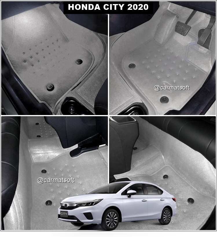 พรมปูพื้นรถยนต์ HONDA CITY 2020 พรมลายหนังเรียบ สีเทา สวยทนทาน เข้ารูป ตรงรุ่นรถ เต็มคัน