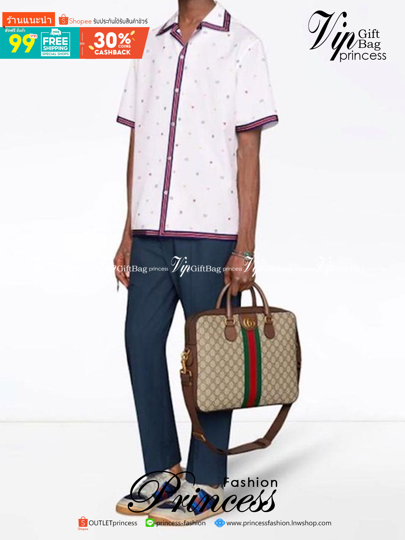 Gucci Ophidia GG Supreme Briefcase พร้อมส่งที่ไทย ภาพสินค้าถ่ายจากงานจริง GG Supreme work bag with Web shoulder strap