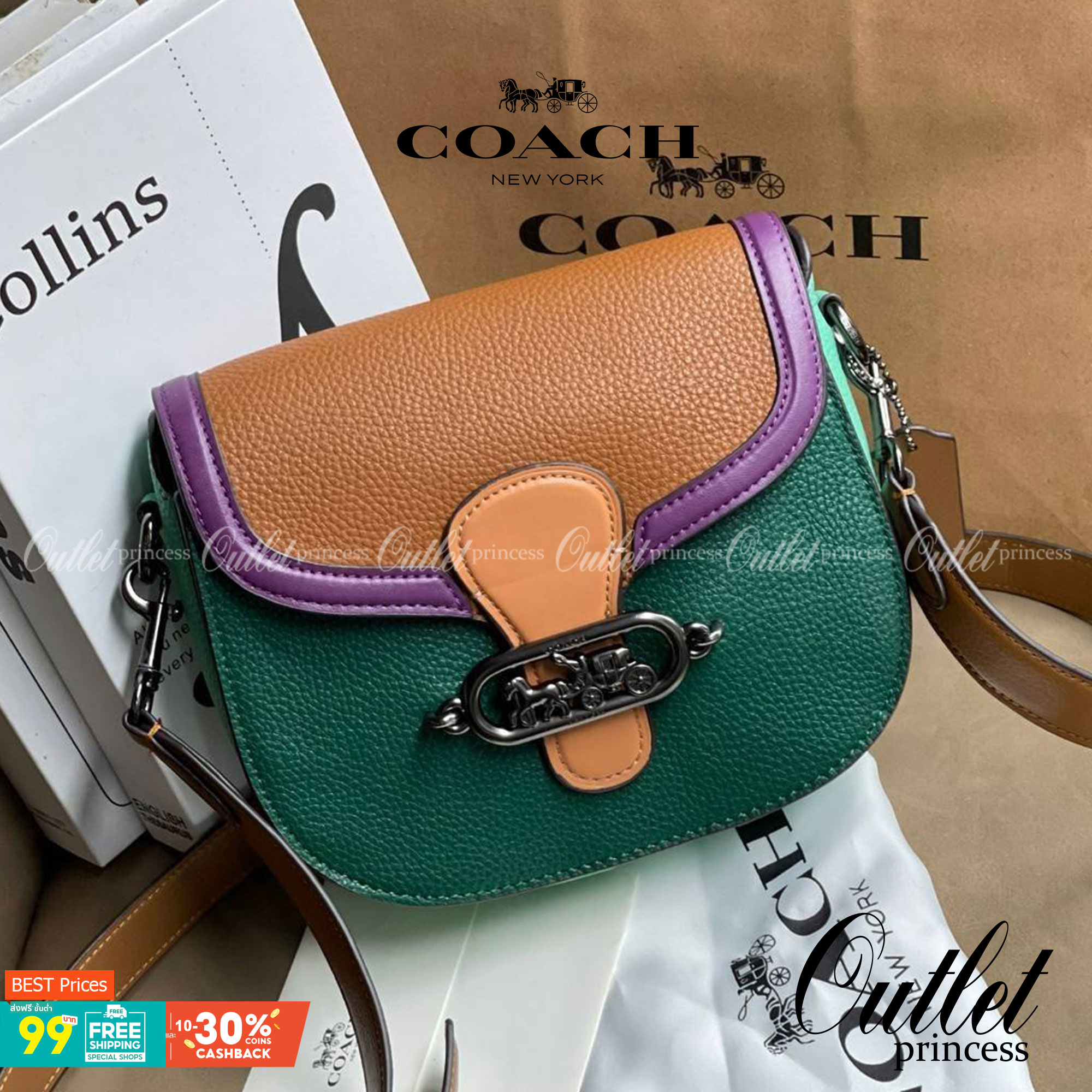 COACH JADE SADDLE BAG 91084 จุดเด่นคือ การออกแบบให้กระเป๋าเป็นรูปทรงที่โค้งมนตามสไตล์โฮโบ (Hobo Style) ผสมผสานกับความสวยงามของโลโก้ด้านหน้าอันเป็นเอกลักษณ์ สายสะพายข้างที่สามารถปรับระดับได้ สวยสะดุดตา ดูแลง่าย นอกจากนี้ คุณยังสามารถนำไป Mix & Match กับการ