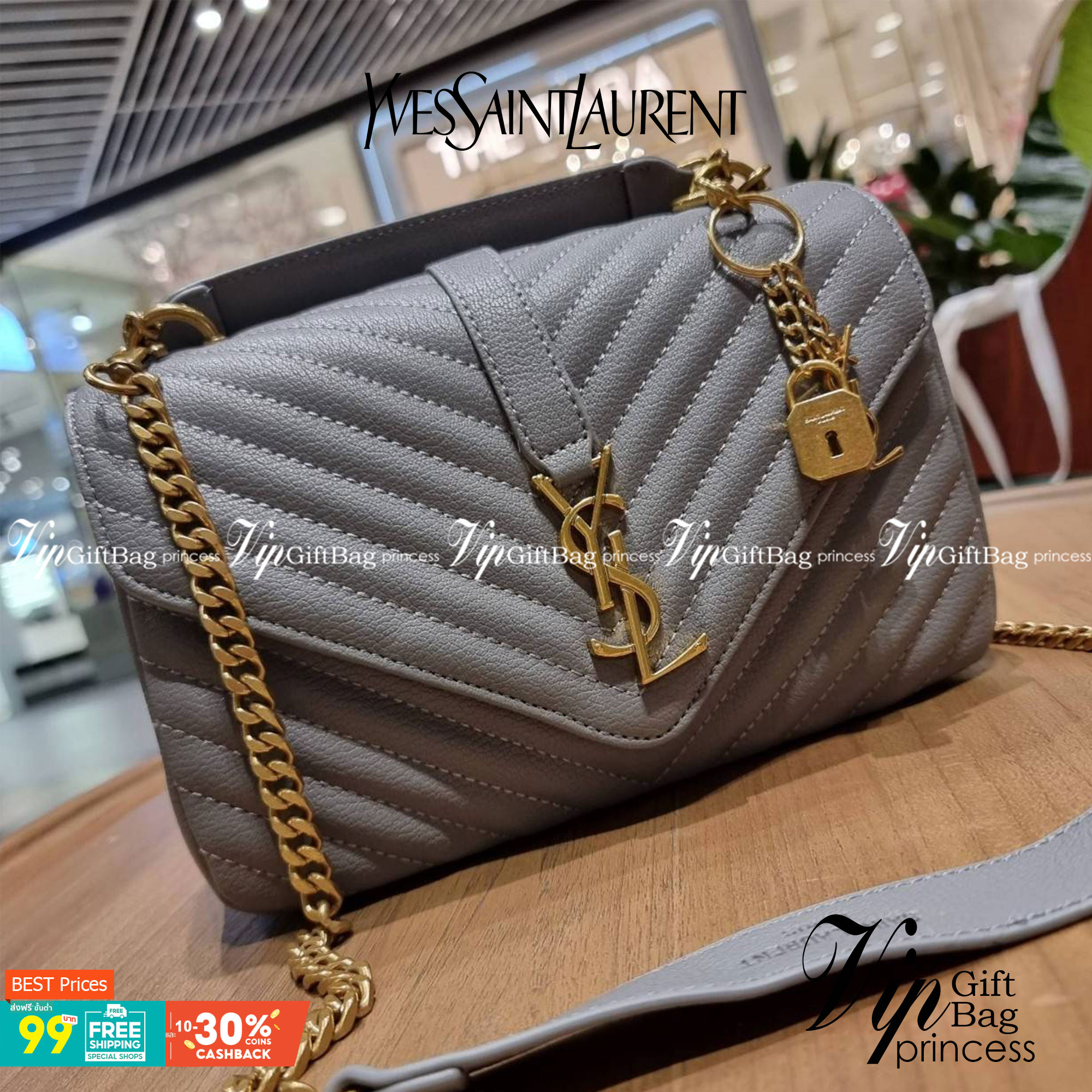 VIP 】หนังแท้ Yves Saint laurent crossbody boutique vip bag กระเป๋าสะพายไหล่ ดีไซน์ทรงสวยหรู พิเศษ แถมฟรี พวงกุญแจห้อยอะไหล่สีทอง ดูแพงไปหมดจริงๆไอเท็มนี้ วัสดุหนังสังเคราะห์ลายคาร์เวีย เปิด-ปิดด้วยกระดุมแม่เหล็ก ภายในโล่งกว้าง มาพร้อมหูจับในตัว และสายสะพา