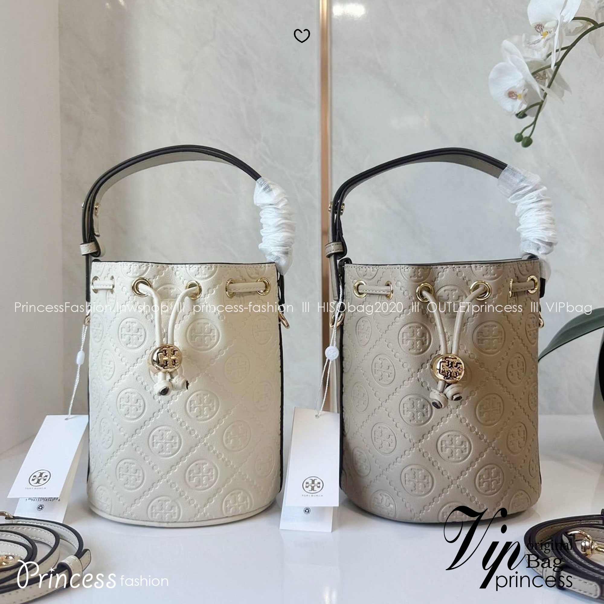 TORY BURCH mini T Monogram leather bucket bag กระเป๋าบัคเกต ไซต์ mini คอลเลกชันหนัง T Monogram ลายซิกเนเจอร์หนังปั้มลายนูน