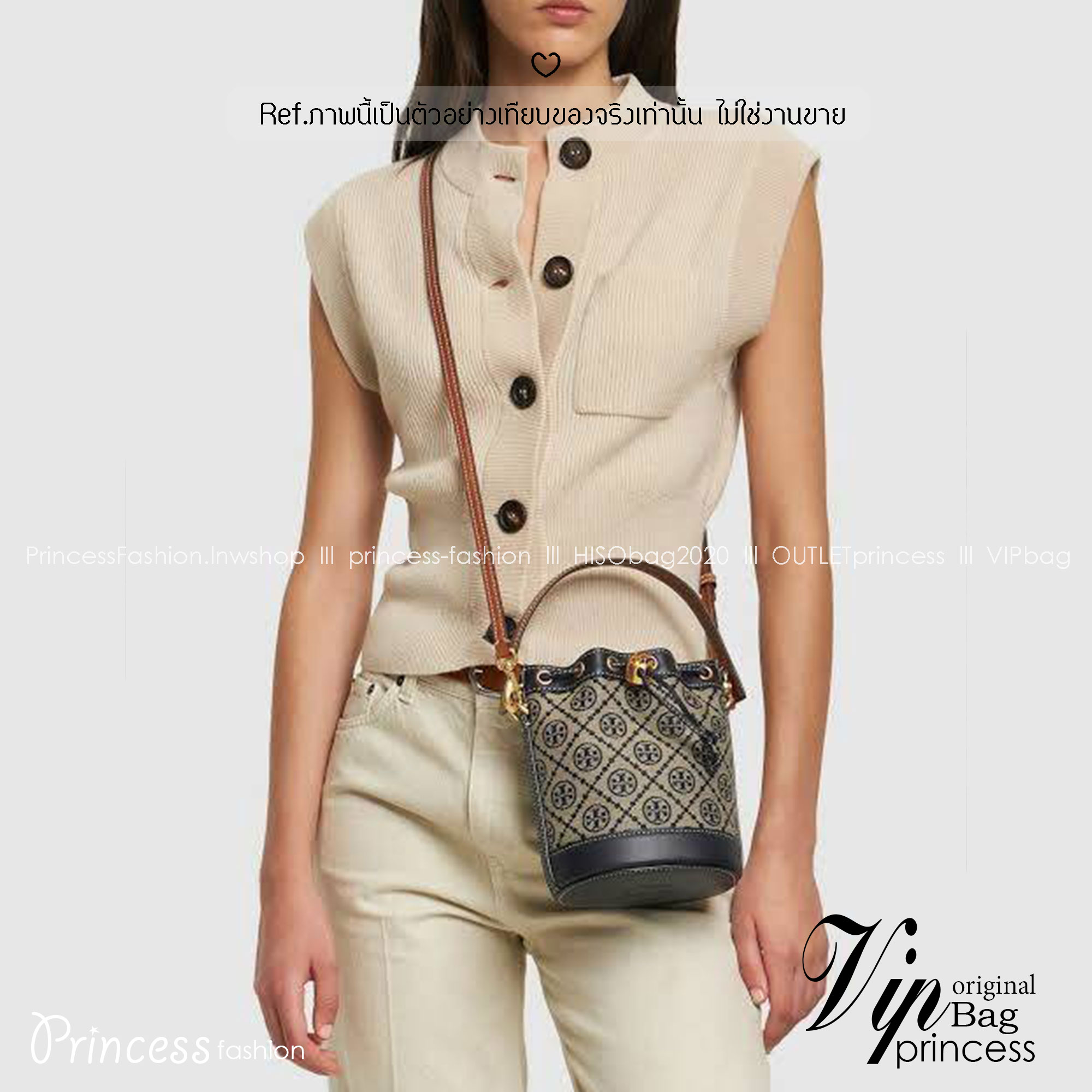 TORY BURCH T MONOGRAM JACQUARD MINI BUCKET BAG กระเป๋าทรงบัคเก็ตไซส์มินิ ทรงยอดนิยมขนาดน่ารัก