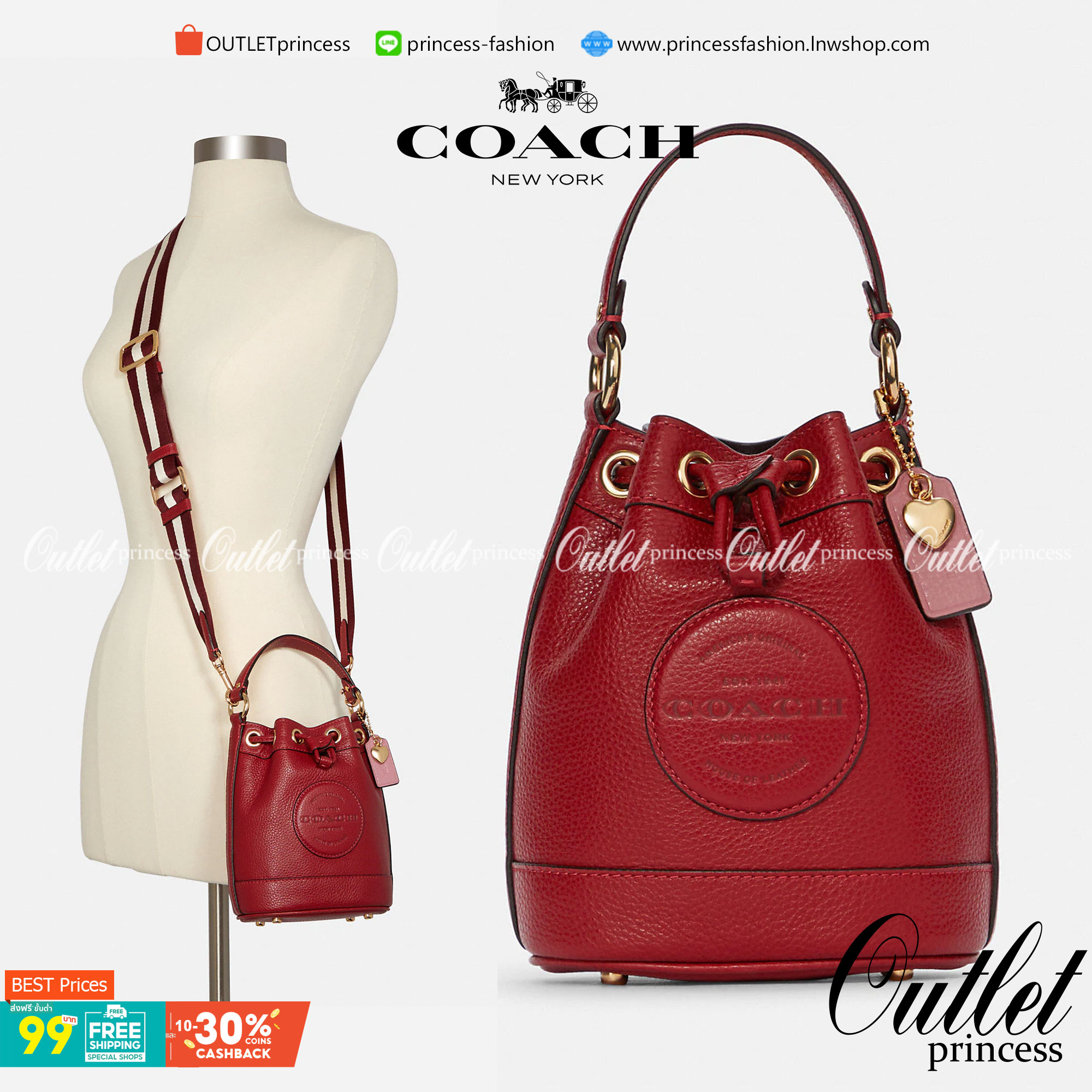 OUTLET 】COACH Dempsey Bucket Bag 15 With Coach Patch And Heart Charm ((C5121//C5112//C5114)) น้องน่ารักมากๆ นาทีนี้ต้องมีแล้วล่ะคะ! พร้อมส่งที่ไทยครบสีค่ะ! กระเป๋าหิ้ว//สะพายครอสบอดี้ร์ได้ หนังแท้สวยงามมากๆค่ะ ❤️มาพร้อมพวงรูปหัวใจแบรนด์+ป้ายหนังห้อ