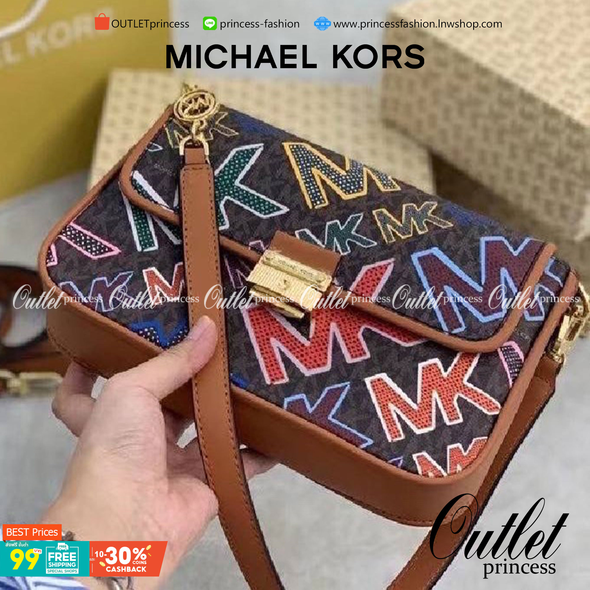 MICHAEL KORS CROSSBODY BAG กระเป๋าสะพายMK เปิดหน้า หนังพิมพ์ลายแบรนด์ มาพร้อมสายสะพาย2 สาย งานจริงสวยน่าใช้มากค่ะ
