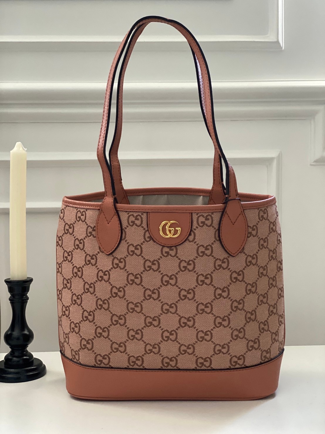 GUCCI TOTE BAG / GUCCI OPHIDIA SMALL GG TOTE BAG in Pink เกรดออริ สลับแท้ (พร้อมส่งที่ไทย) ใช้งานต่างประเทศได้ หนังสวยลายพิมพ์คมชัด ภาพถ่ายจากงานจริง กระเป๋าทรงโท้ท สีใหม่ ชมพูพาสเทล