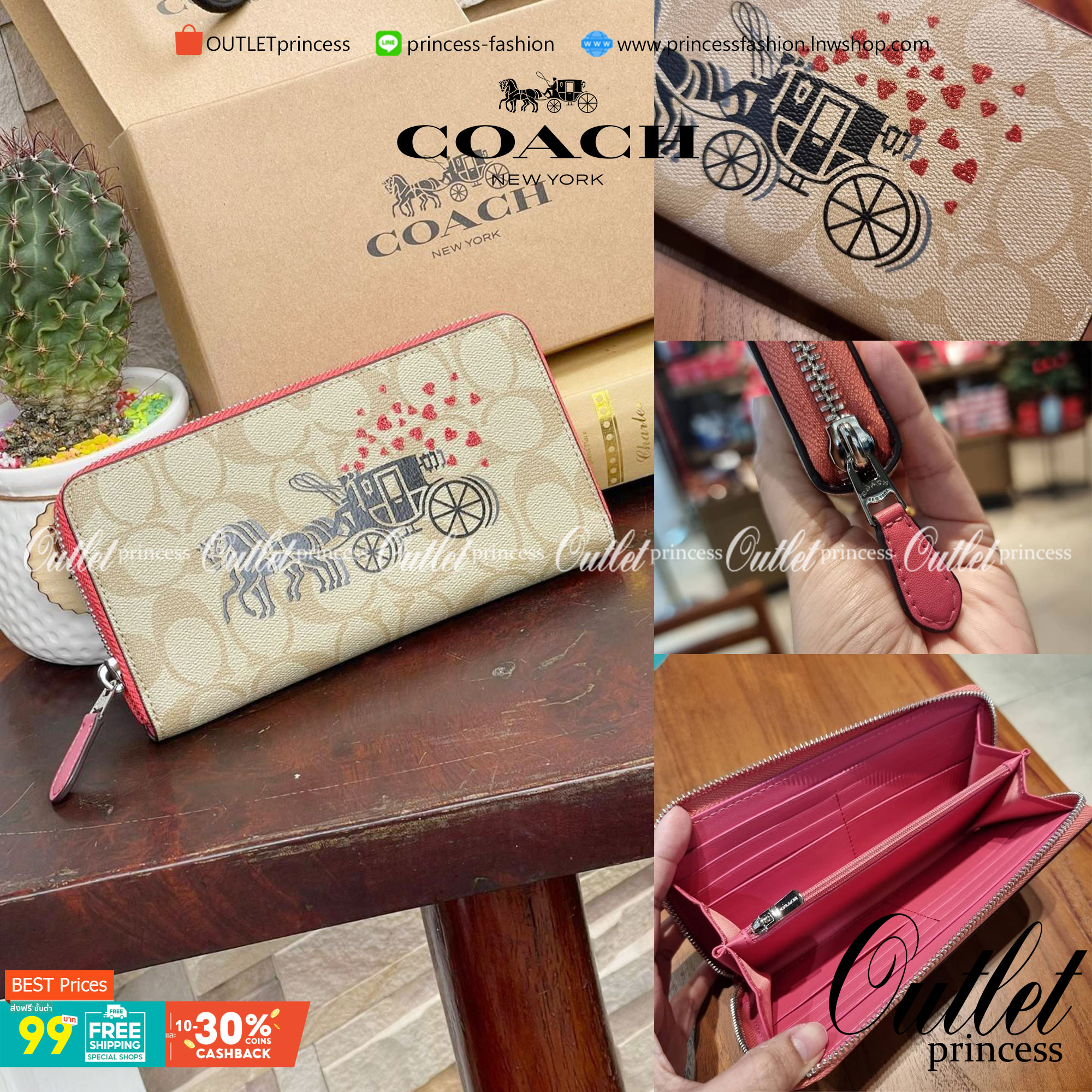 COACH ACCORDION ZIP WALLET IN SIGNATURE CANVAS กระเป๋าสตางค์ใบยาวนี้ที่เหมาะกับการใช้งานทุกรูปแบบ นอกจากเพิ่มความมั่นใจแล้ว ยังทำให้ชีวิตของเราง่ายขึ้นอีกด้วย โดยการเปิดปิดแบบซิปรอบ สามารถใส่ธนบัตร เหรียญ บัตรต่างๆได้หลายใบเลยทีเดียว ขนาดของกระเป๋าสามารถถ