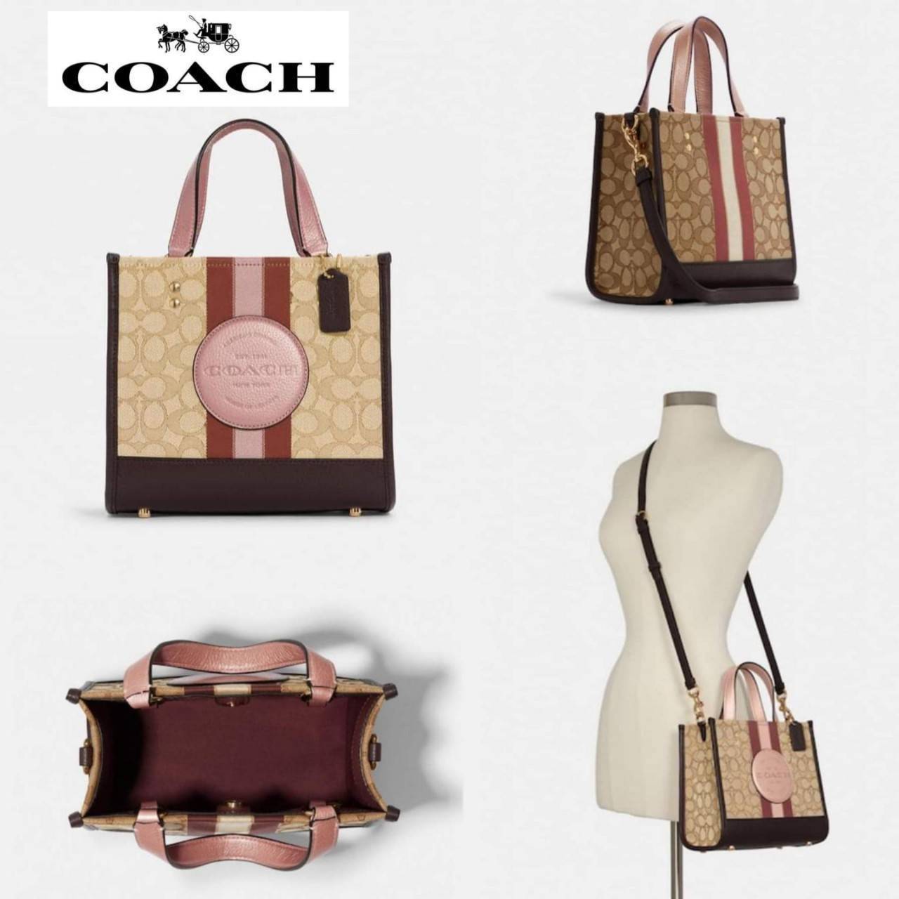 OUTLET 】COACH DEMPSEY TOTE 22 IN SIGNATURE JACQUARD WITH STRIPE AND COACH PATCH (C8406) สีใหม่ น่าใช้อีกแล้ววว 🌺กระเป๋าTOTE ทรงฮิตขนาดกำลังดี มีสายสะพายยาว ถอดได้ ปรับระดับได้ //ลุคไหนๆจัดว่าเกิดทุกงาน //วัสดุ Jacquard ทอลาย signature คาดแถบสีด้าน