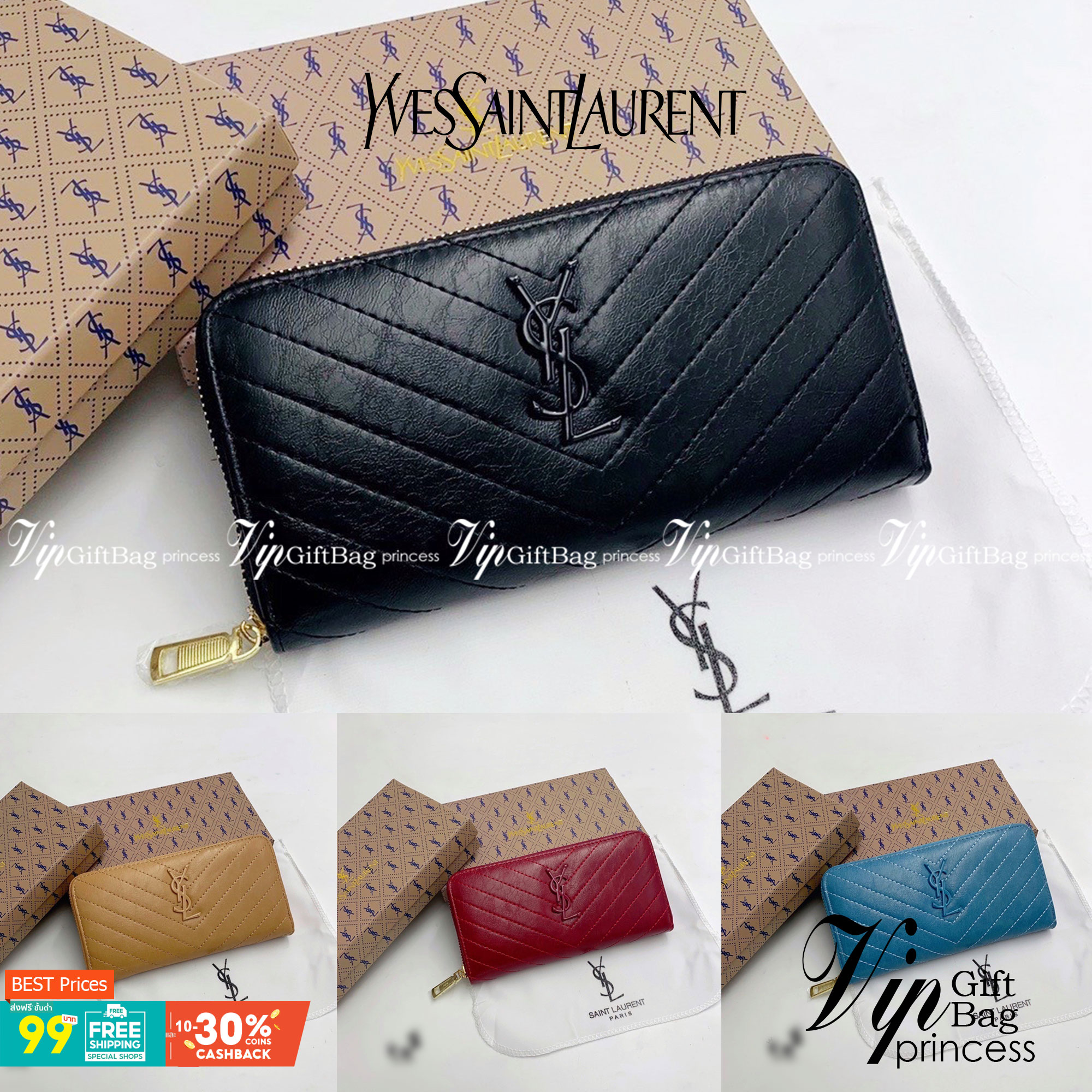 YSL Yves Saint Laurent Zip Around Long Wallet กระเป๋าสตางค์ทรงยาวซิปรอบ งานสวยหนังดี งานปั้มแบรนด์ทุกจุด มีช่องใส่บัตรให้เยอะมากถูกใจสาวๆแน่นอน ใช้งานง่าย สวยหรูดูแพง ราคาสุดคุ้มเลยค่าา