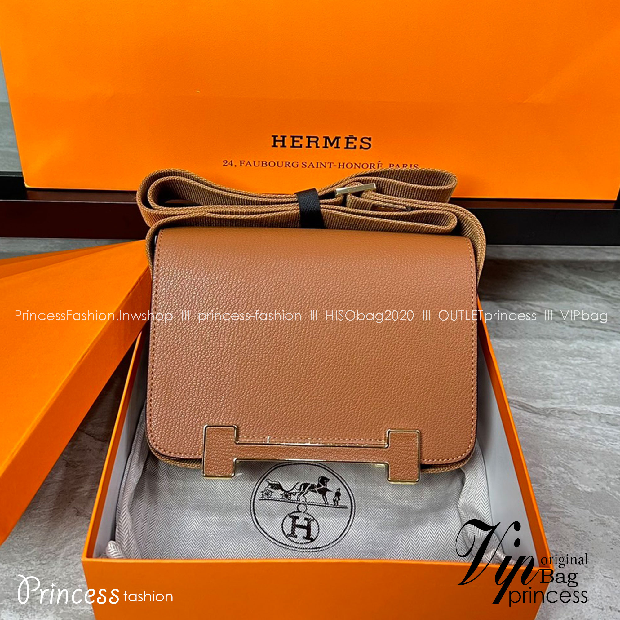 HERMES Chevre Mysore Geta Messenger Bag 20cm กระเป๋าทรงกล่องแมสเซ็นเจอร์แบรนด์หรู เอกลักษณ์ของความสง่างาม เกรดออริ สลับแท้ 1:1 ใช้งานต่างประเทศได้
