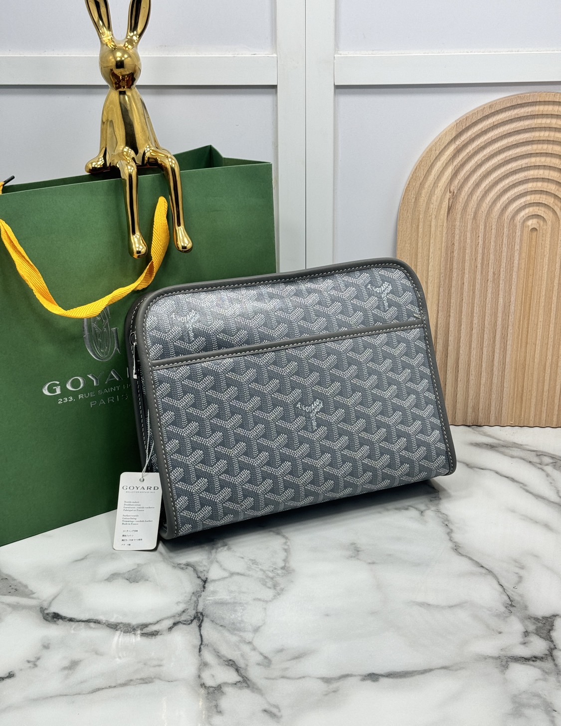 ORI หนังแท้ | Goyard Jouvence MM Toiletry Bag / Goyard Clutch bag กระเป๋าทรงคลัชกะทัดรัด เหมาะสำหรับการเก็บของในแนวตั้งและป้องกันการหกหรือรั่วไหล แคนวาสทำความสะอาดง่าย