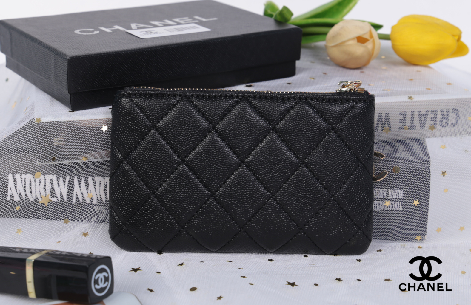 CHANEL Wallet Coin Pouch New / chanel o case black caviar สวยหรู ดูแพง น่าใช้มากค่ะ พร้อมสายโซ่สำหรับห้อยพวงกุญเเจ อะไหล่ทองทั้งใบ