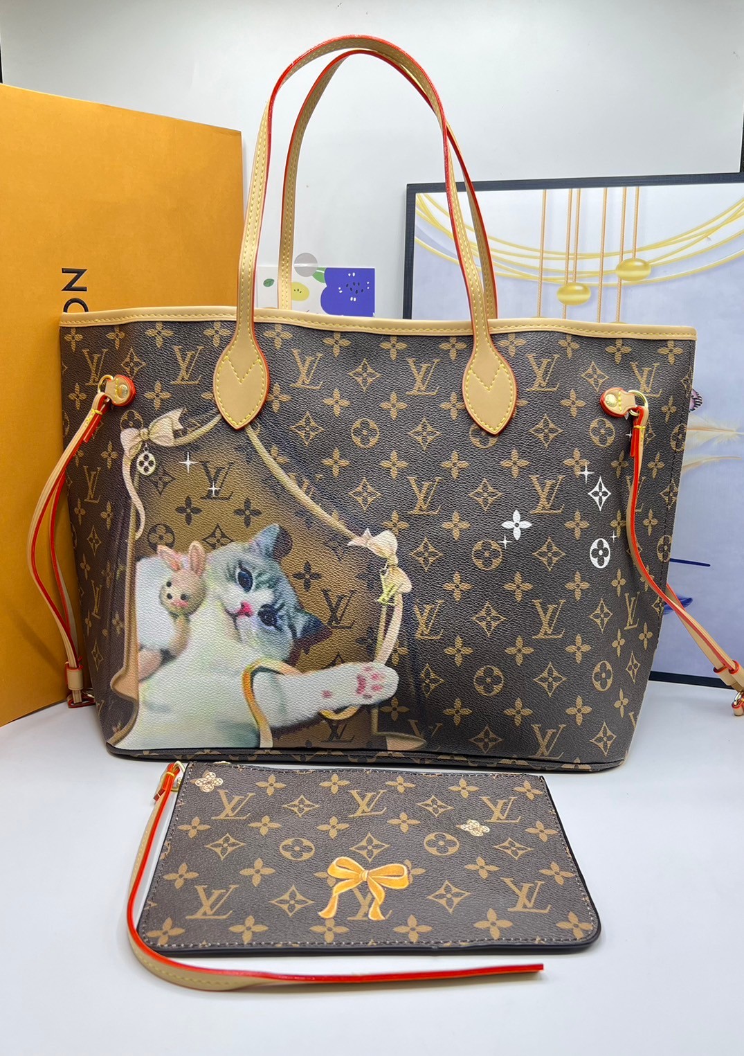LV Neverfull MM Tote With Puppies 32cm / LV Shopping Bag พร้อมส่งที่ไทย **สินค้าเกรดออริจินอล 1:1 สลับแท้ ใช้งานต่างประเทศได้ งานสวยตามรูป ภาพถ่ายจากงานขายจริง