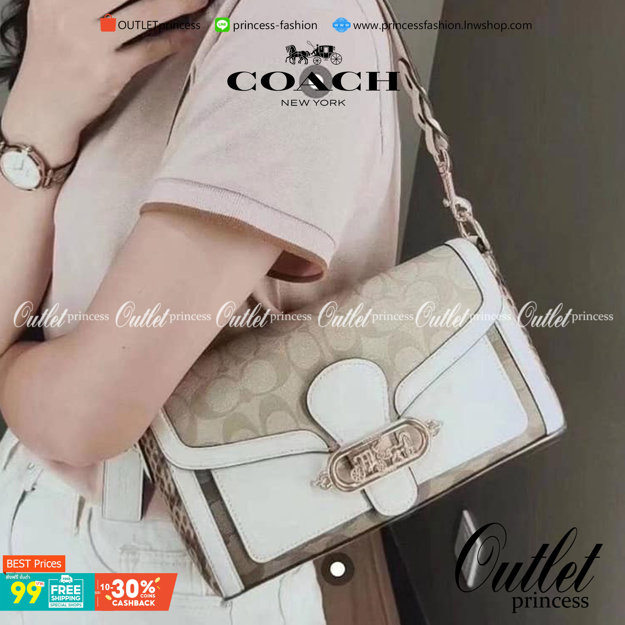 COACH SMALL JADE SHOULDER BAG IN BLOCKED SIGNATURE CANVAS (COACH 2723)🌹 สวยหรู ดูแพงมากๆ กับรุ่นนี้ วัสดุหนังแท้ ผสมแคนวาสอย่างดี หนังนิ่มมากๆ ด้านข้างเป็นหนังลายงูสังเคราะห์ ทรงสวยมากๆ มีสายให้ 2 เส้น สายสั้น และสายยาว ถอดได้ทั้ง 2 สาย จะถือเป็นค