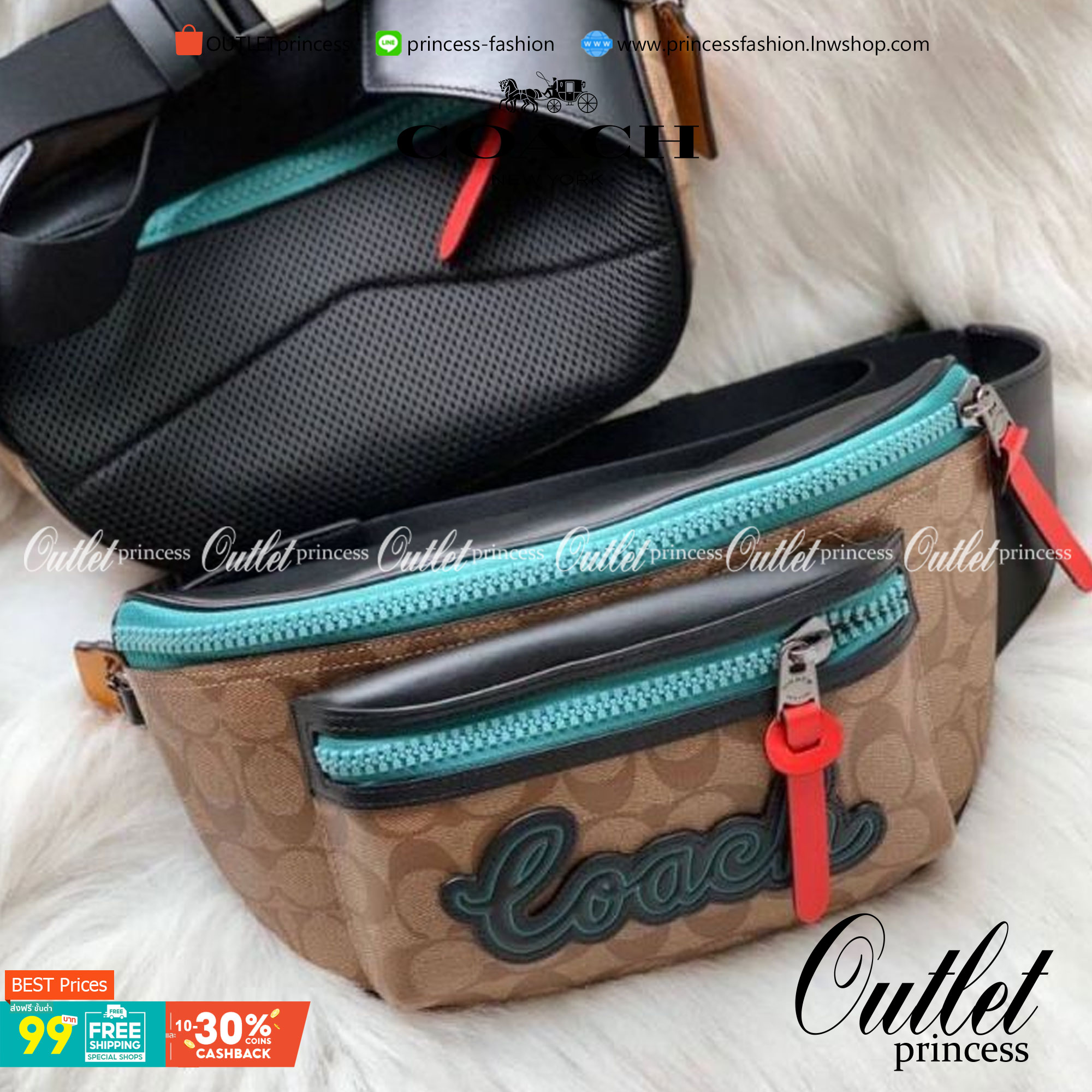 COACH F72931 TERRAIN BELT BAG IN SIGNATURE CANVAS กระเป๋าคาดอกสุดเท่ ขนาดพอเหมาะ ใช้แล้วเท่สุดๆไปเลย ภายในกว้าง เปิดปิดด้วยซิป