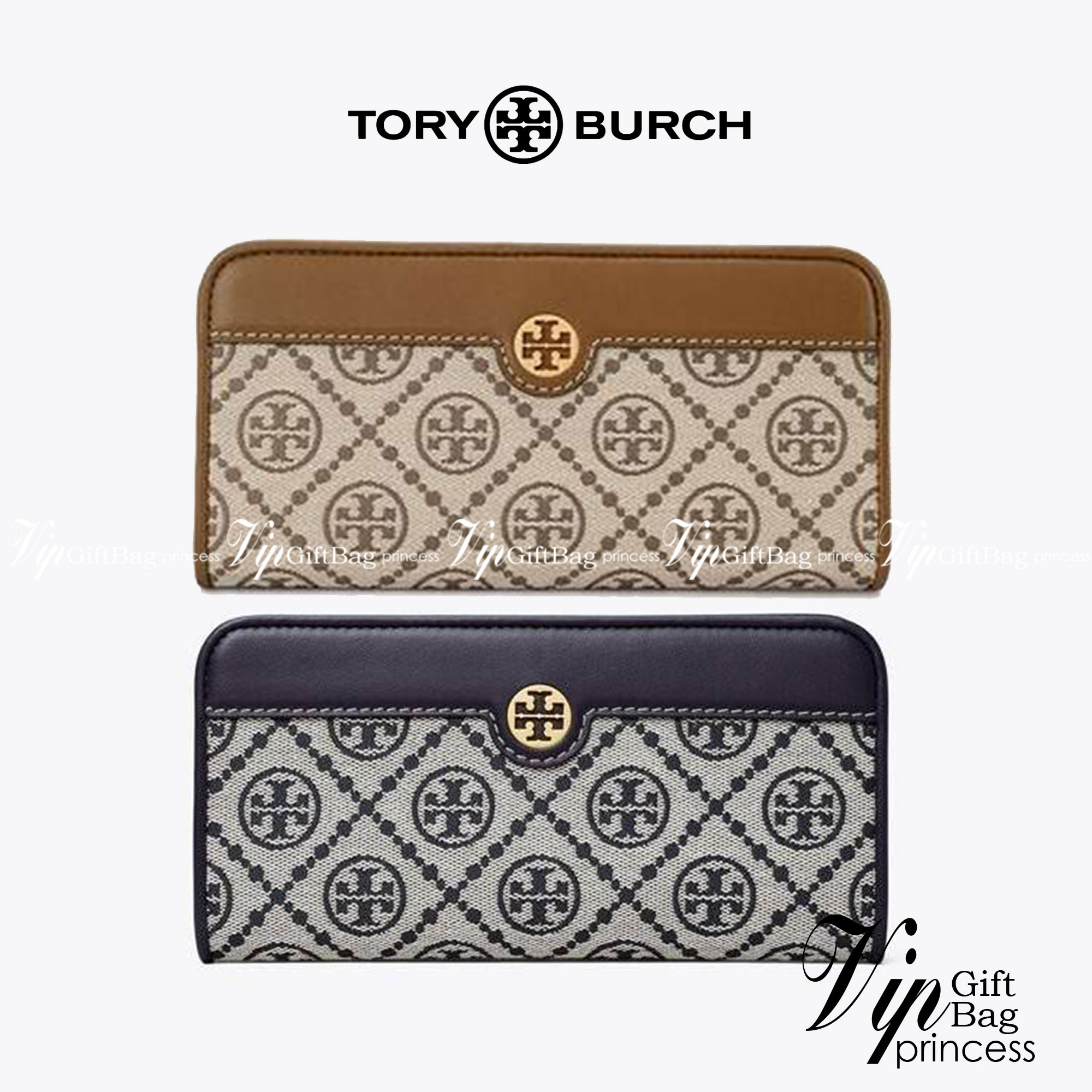 TORY BURCH T MONOGRAM JACQUARD SLIM WALLET ของดีมีให้ที่นี่แบบจัดเต็ม กระเป๋าสตางค์ใบยาว รุ่นสลิม สวยหรู ขนาดกำลังเหมาะมือ ถือแล้วขับผิว วัสดุผ้า jacquard ตัดสลับหนังแท้ ภายในสวยคมม้าก!! มีช่องใส่บัตรได้แบบเน้นๆ และช่องใส่ธนบัตรได้ ด้านหลังมีช่องซิปอีกหนึ
