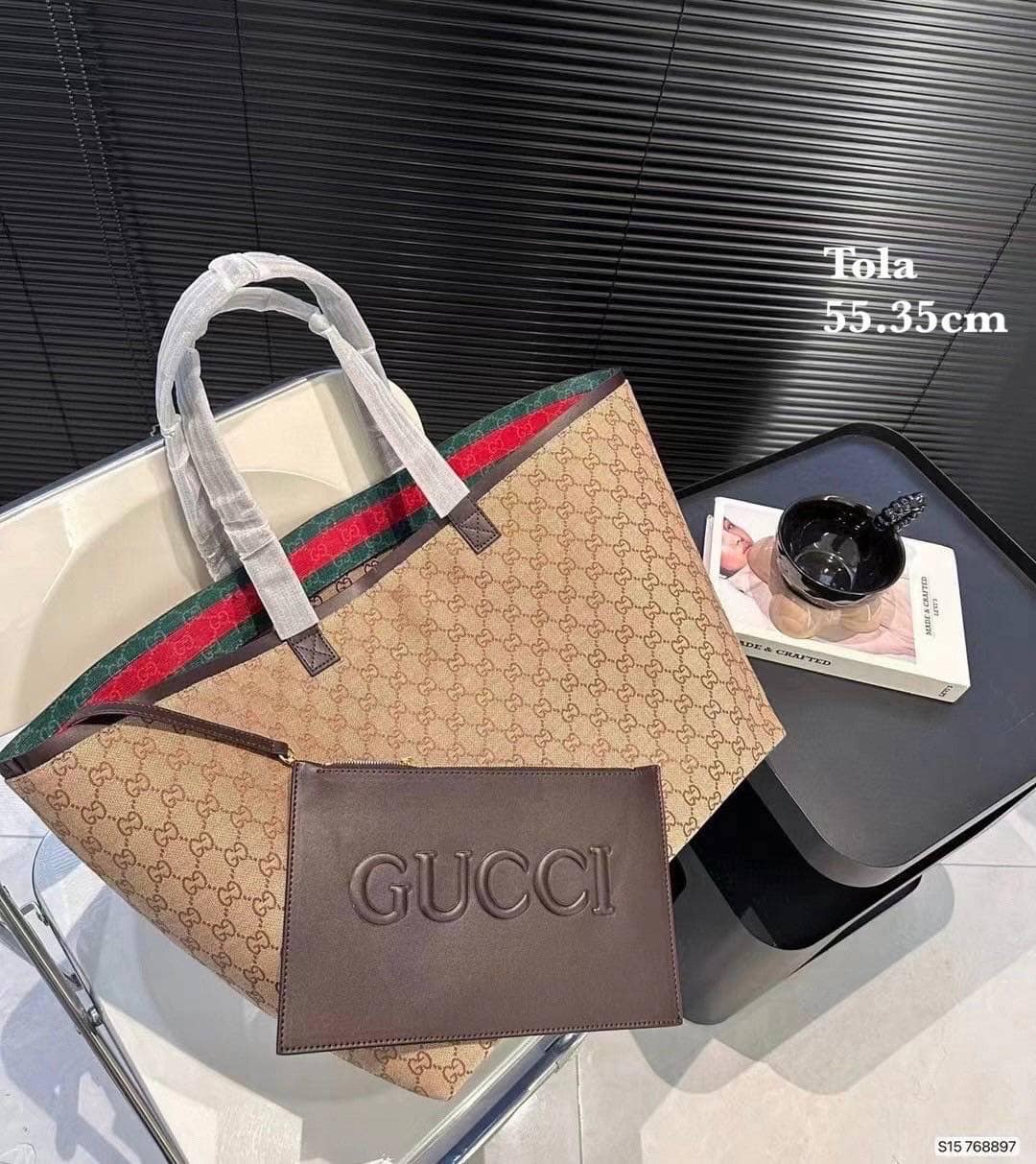 GUCCI Totissima medium tote bag กระเป๋าสะพายทรงโท้ทใบใหญ่รุ่นใหม่ สีน้ำตาลสวยงามเป็นเอกลักษณ์ งานสวยหรูคลาสสิคไม่มีเอ้าท์ ภายในโล่งกว้างและจุมาก