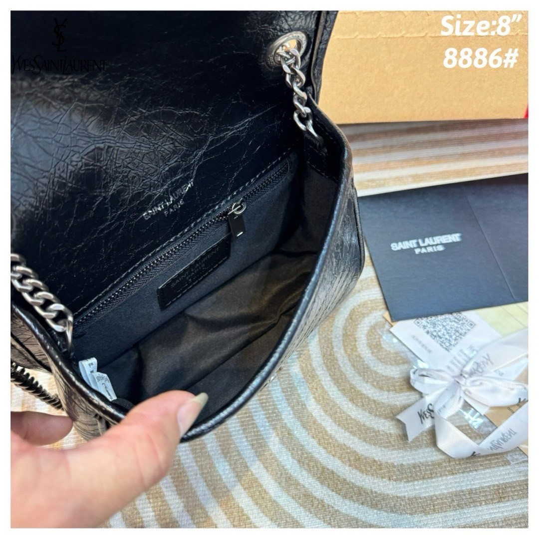 YSL Mini Niki Chain Bag กระเป๋าสะพายทรงคลาสสิคสุดฮอต ขนาดเล็กน่ารักใช้งานง่าย หนังยับลายวินเทจได้ลุคเท่ๆ คูลๆ
