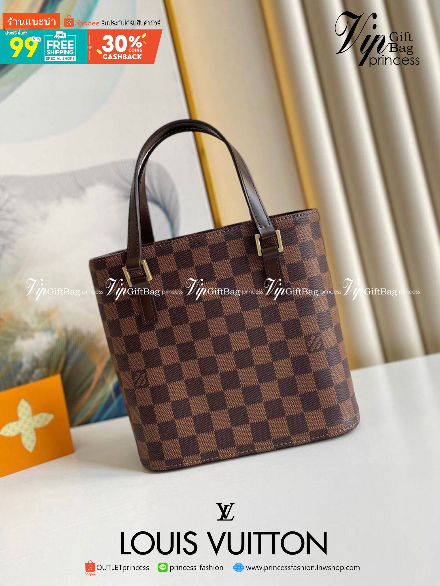หนังแท้ LOUIS VUITTON Damier Canvas Vavin PM Bag / LV VAVIN 21 cm พร้อมส่งที่ไทย ภาพสินค้าถ่ายจากงานขายจริง เกรดออริจินอลหนังแท้ทั้งใบ ใช้งานต่างประเทศได้
