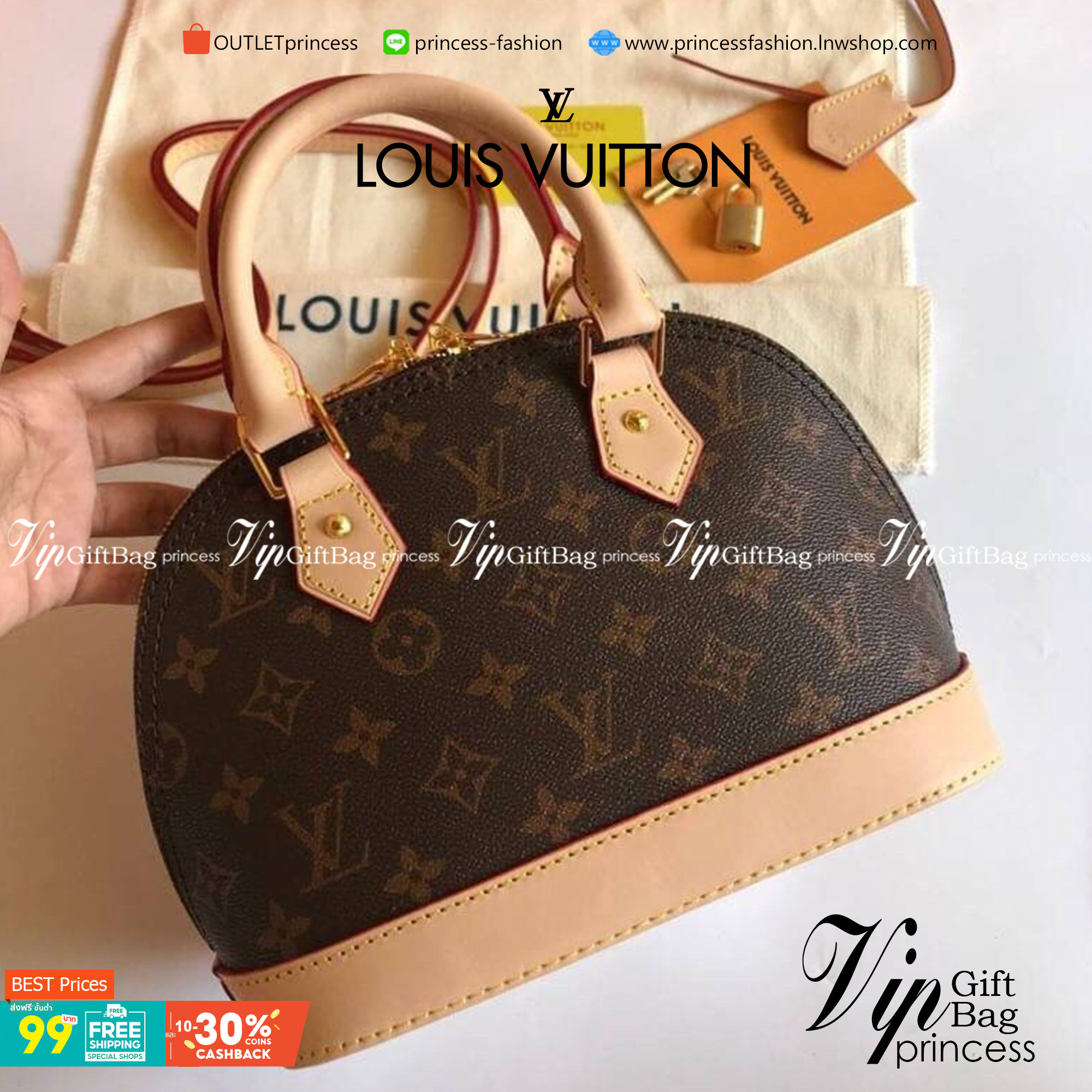 VIP 】หนังแท้ LOUIS VUITTON ALMA BB