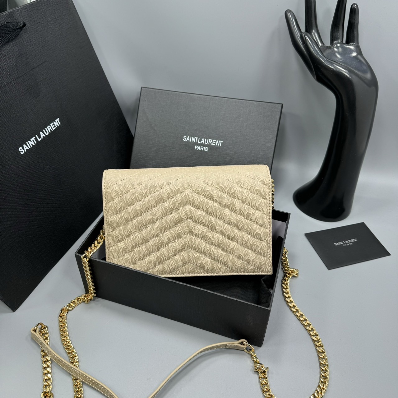 YSL Envelope WOC 7.5 Wallet on chain / YSL Clutch Bag 7.5" กระเป๋าสะพายรุ่นยอดนิยม เกรดหนังคาเวียร์สวยเต็มใบ เกรดออริ 1:1 ใช้งานต่างประเทศได้