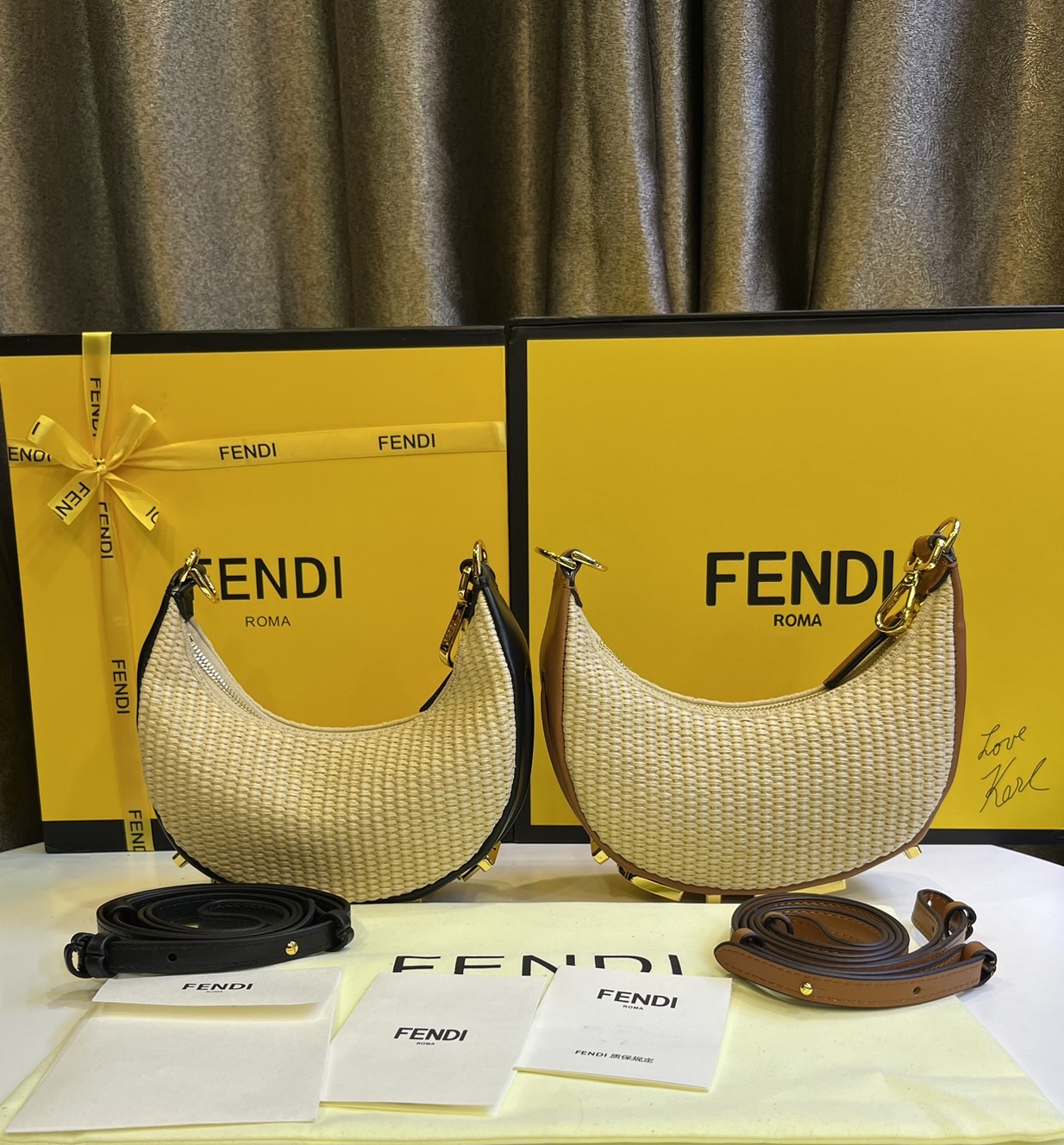 FENDI Nano Fendigraphy Natural raffia charm / Fendi hobo bag 20cm พร้อมส่ง กระเป๋าสะพายไหล่เฟนดิ Natural straw รุ่นใหม่ สวยหรู **สินค้าเกรดออริจินอล 1:1 สลับแท้