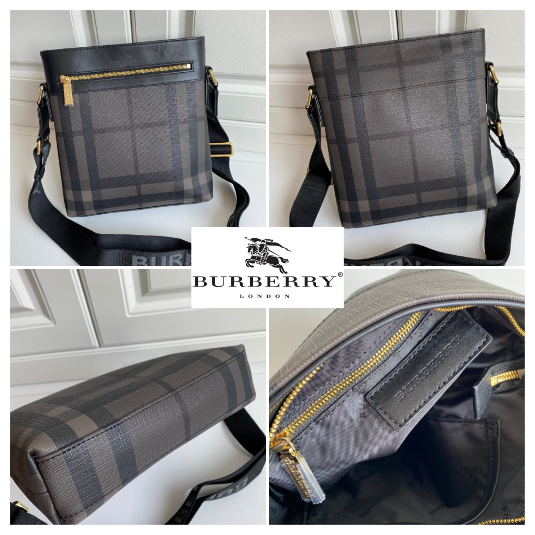 BURBERRY CROSSBODY VINTAGE BAG VIP GIFT WITH PURCHASE (GWP) พร้อมเป็นของขวัญ มอบให้คุณผู้ชายแล้วค่ะ พรีเมี่ยมกิ๊ฟ Limited Edition จากBURBERRY วัสดุหนังโทนสีเทาดำสุดคลาสสิค