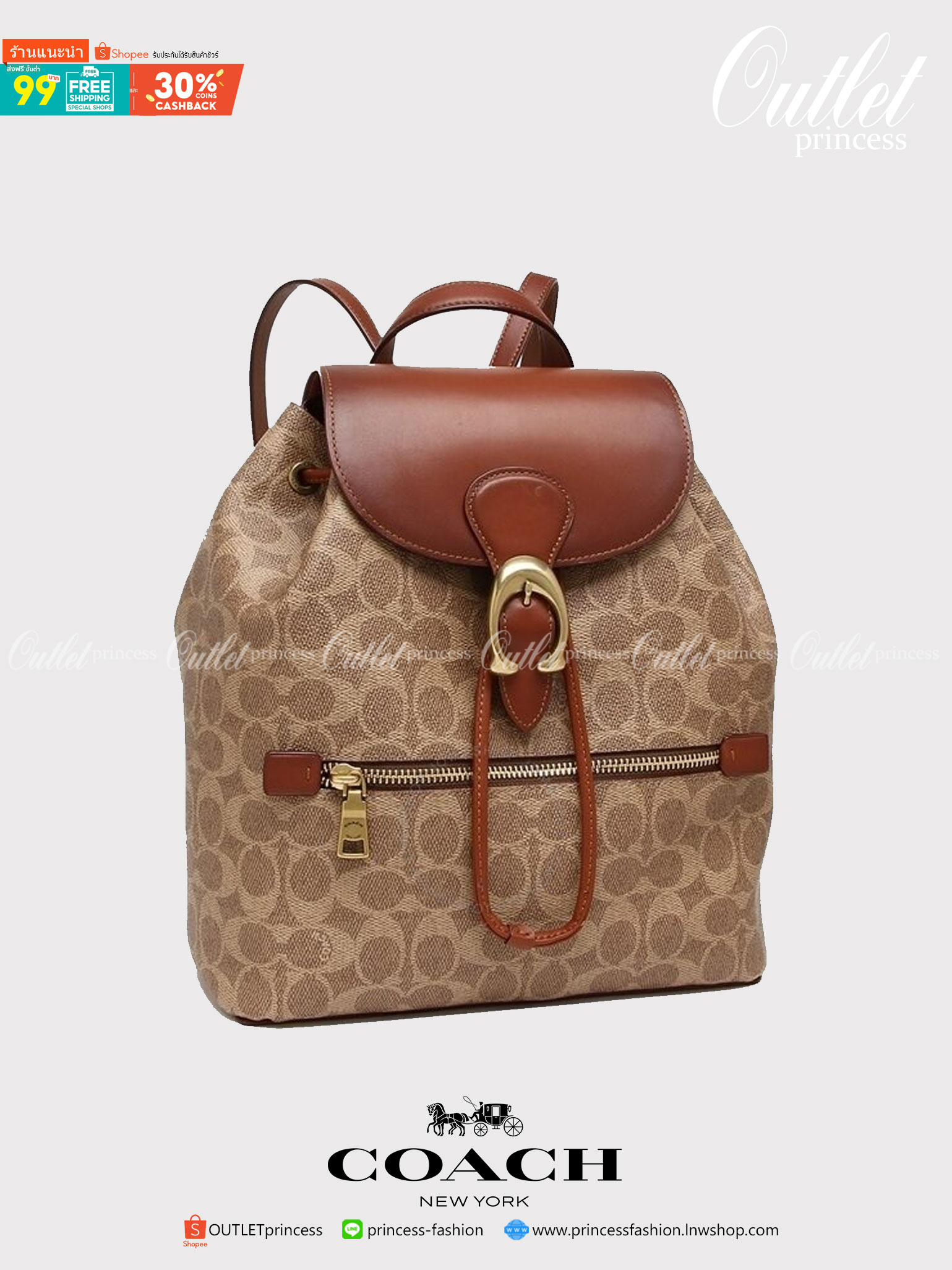 ของแท้ 💯% Coach Evie Backpack In Signature Canvas Signature coated canvas and refined calf leather