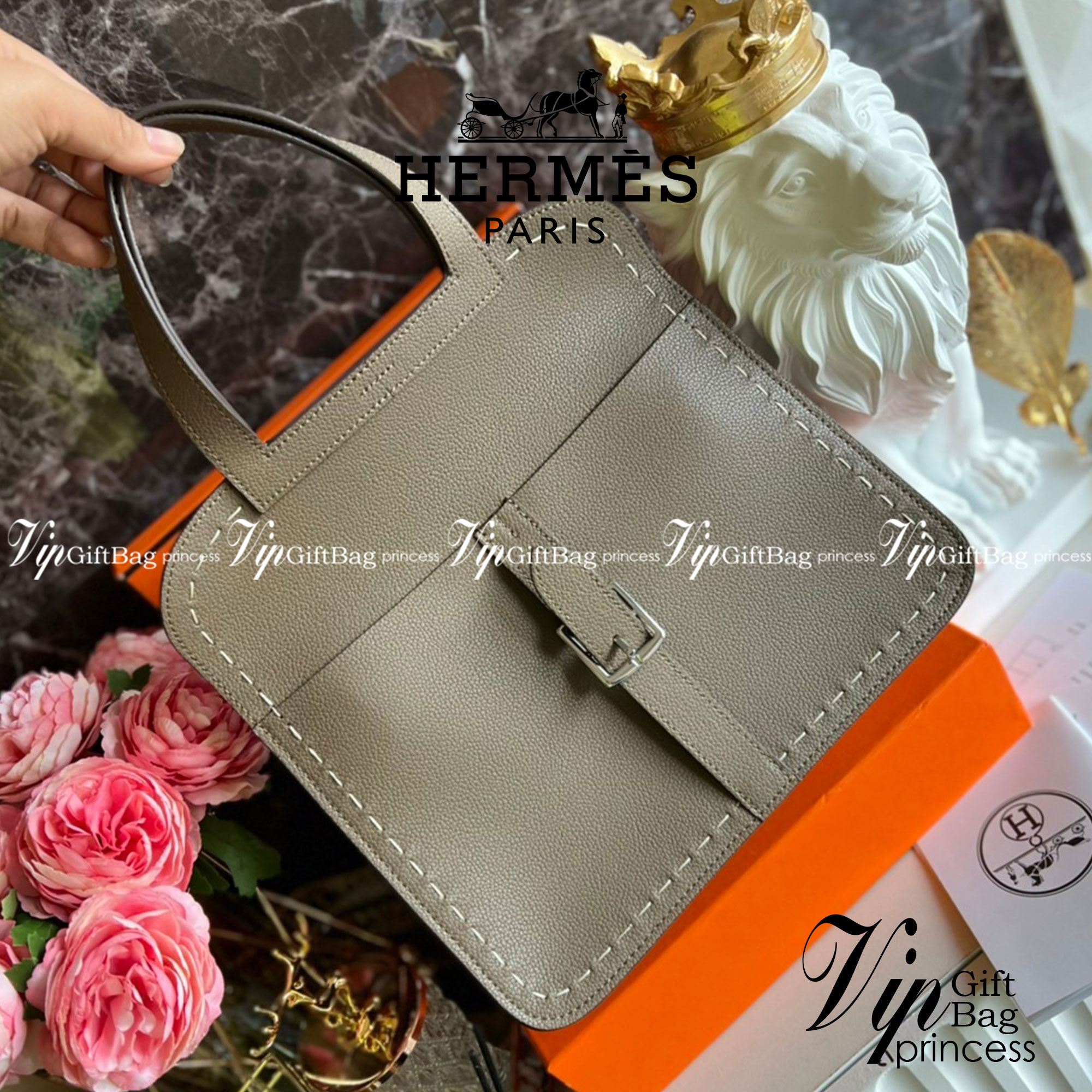 HERMES Halzan Bag Luxury Bag แบรนด์ดังงานหนังแท้สวย เกรดท็อปออริจินอล ภาพสินค้าถ่ายจากงานขายจริง