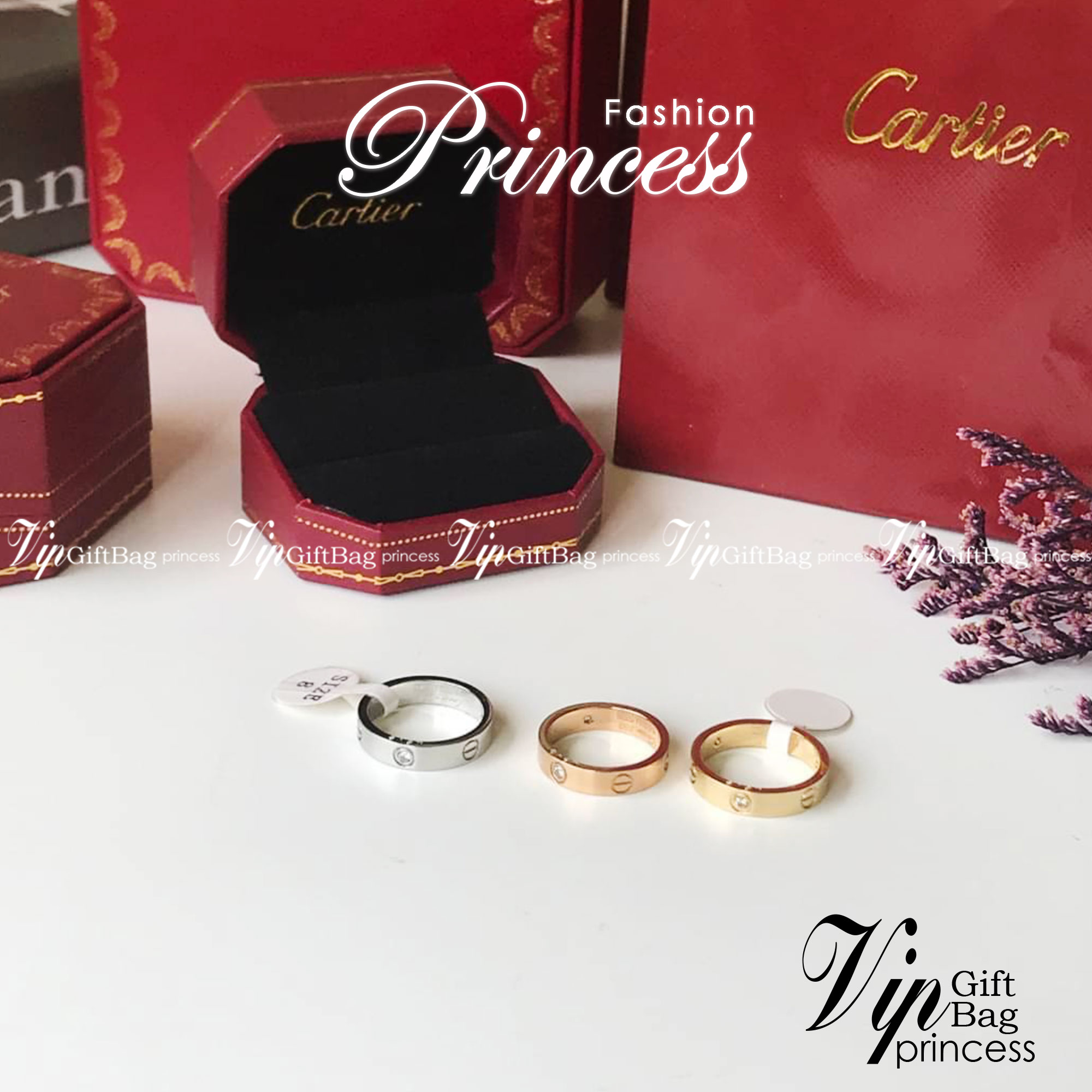 Cartier Rings แหวนรุ่นมีเพชร ภาพถ่ายจากงานจริง วัสดุคุณภาพดี ไม่ลอกไม่ดำ งานปั้มครบตามรูปเลยค่ะ