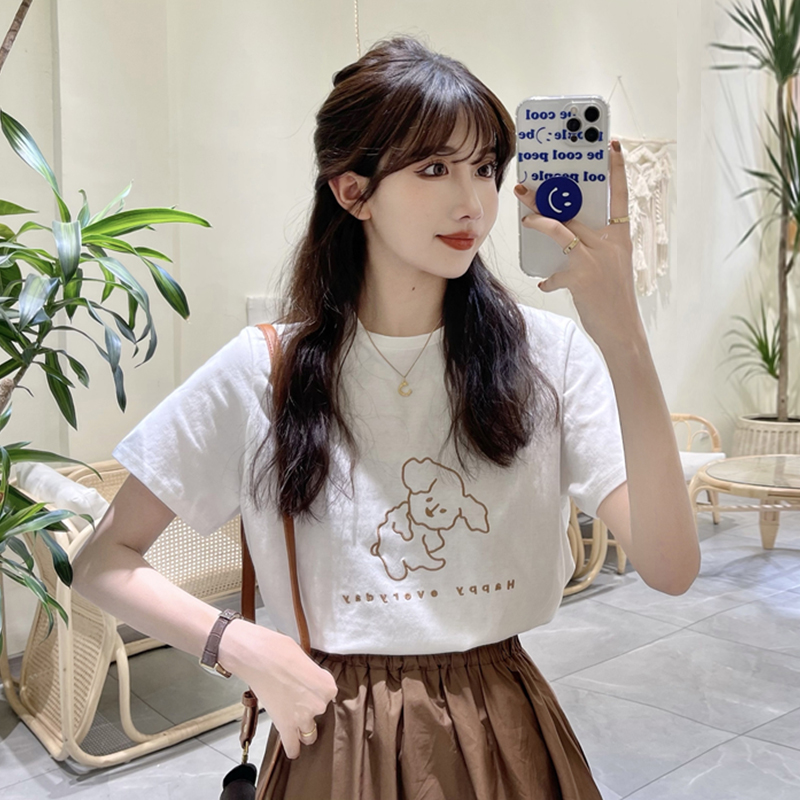 พร้อมส่ง 🧸 White cuty tops เสื้อยืดแขนสั้นสกรีนลายน้องหมาสุดน่ารัก (IN37159)