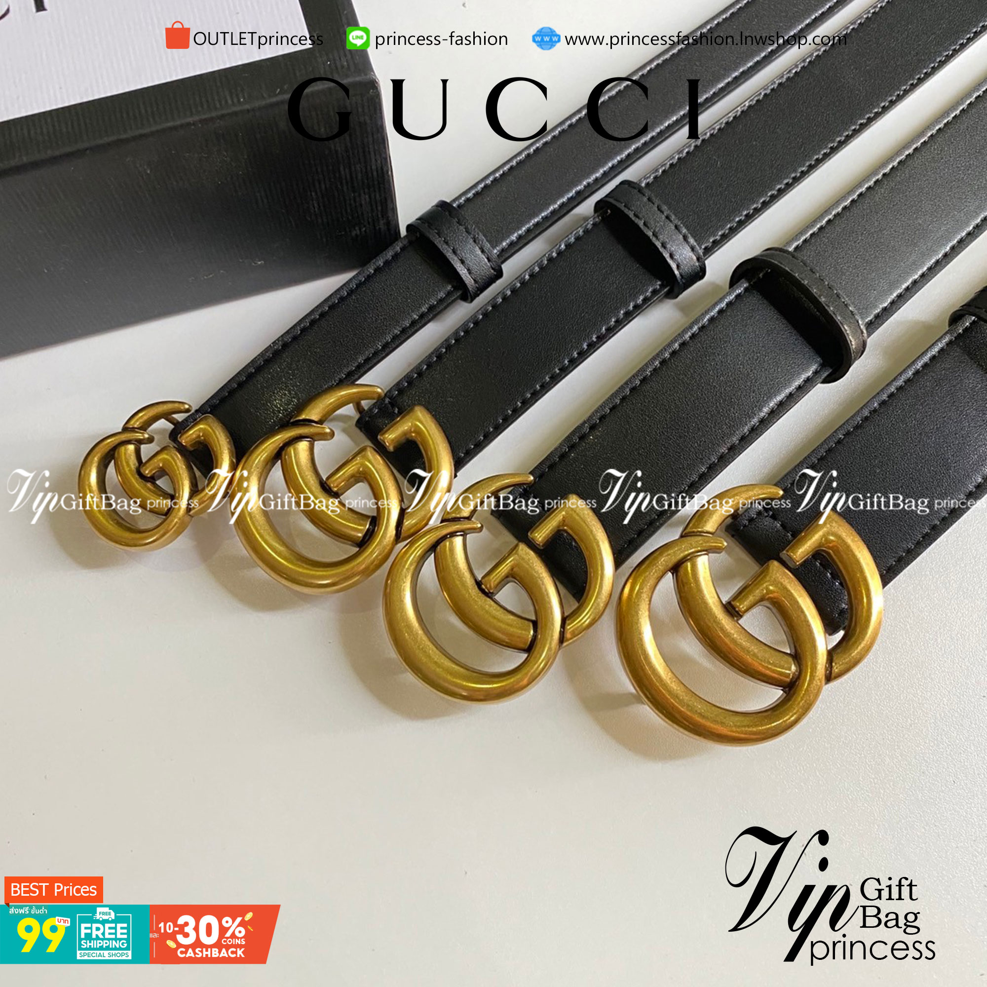 GUCCI double GG belt Cow leather งานหนังแท้ ภาพสินค้าจริง พร้อมส่งที่ไทย 4 ขนาด