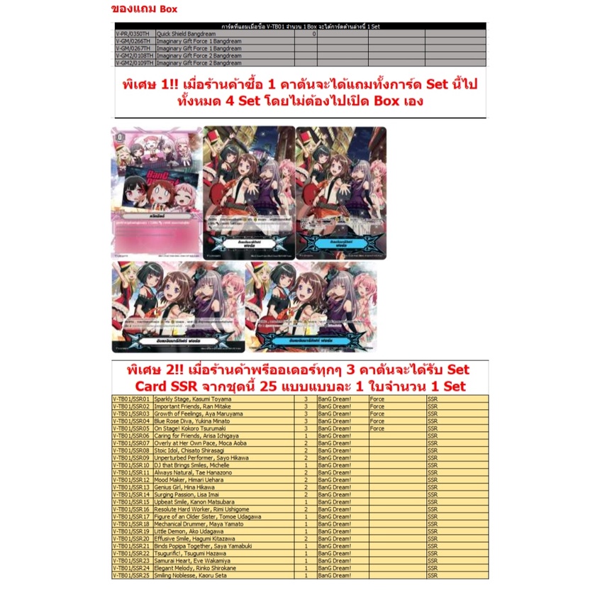 V Title Booster 01 (V-TB01) : BanG Dream! เป็นสินค้าซองสุ่ม 20 ซอง/กล่อง