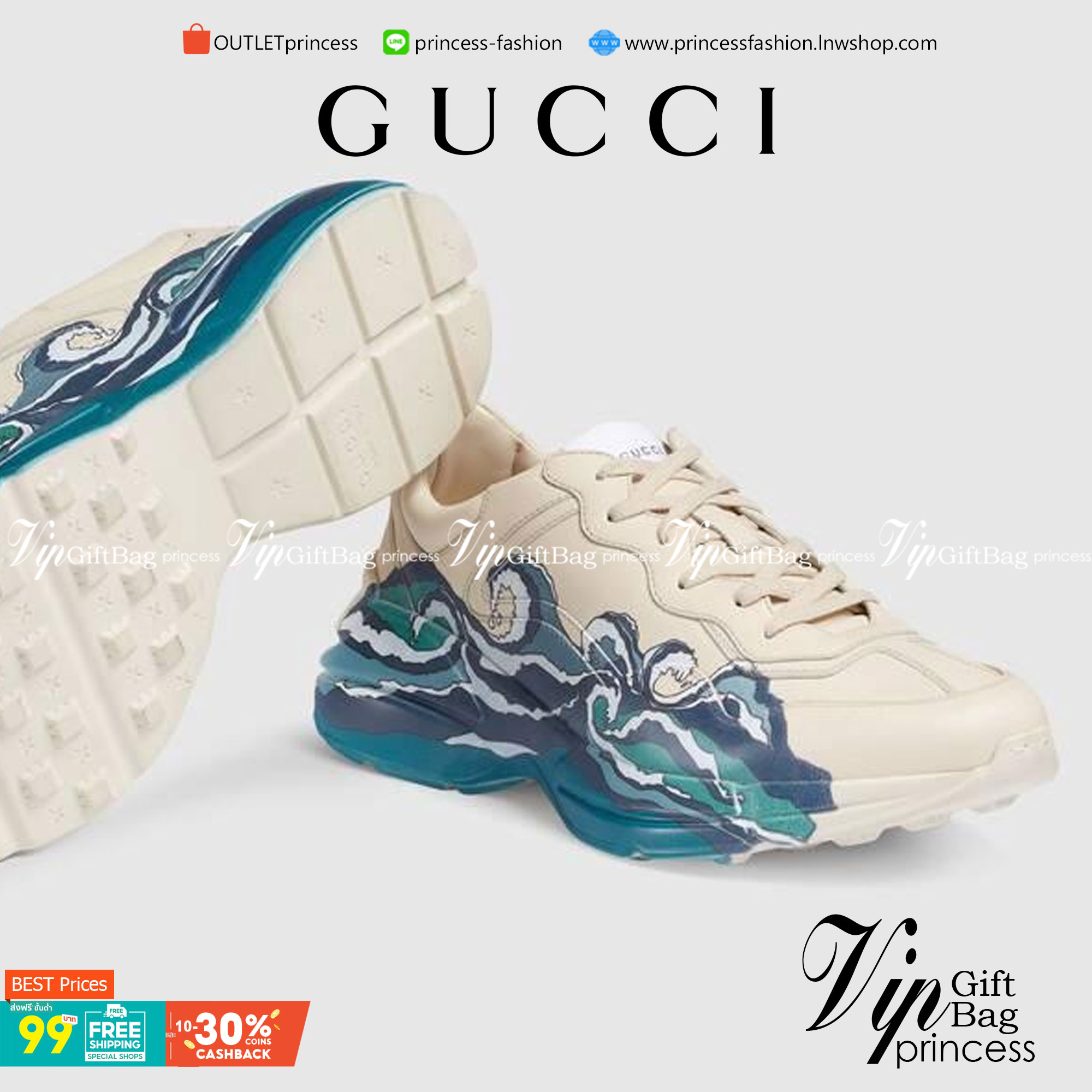 GUCCI Rhyton Wave Print Sneakers