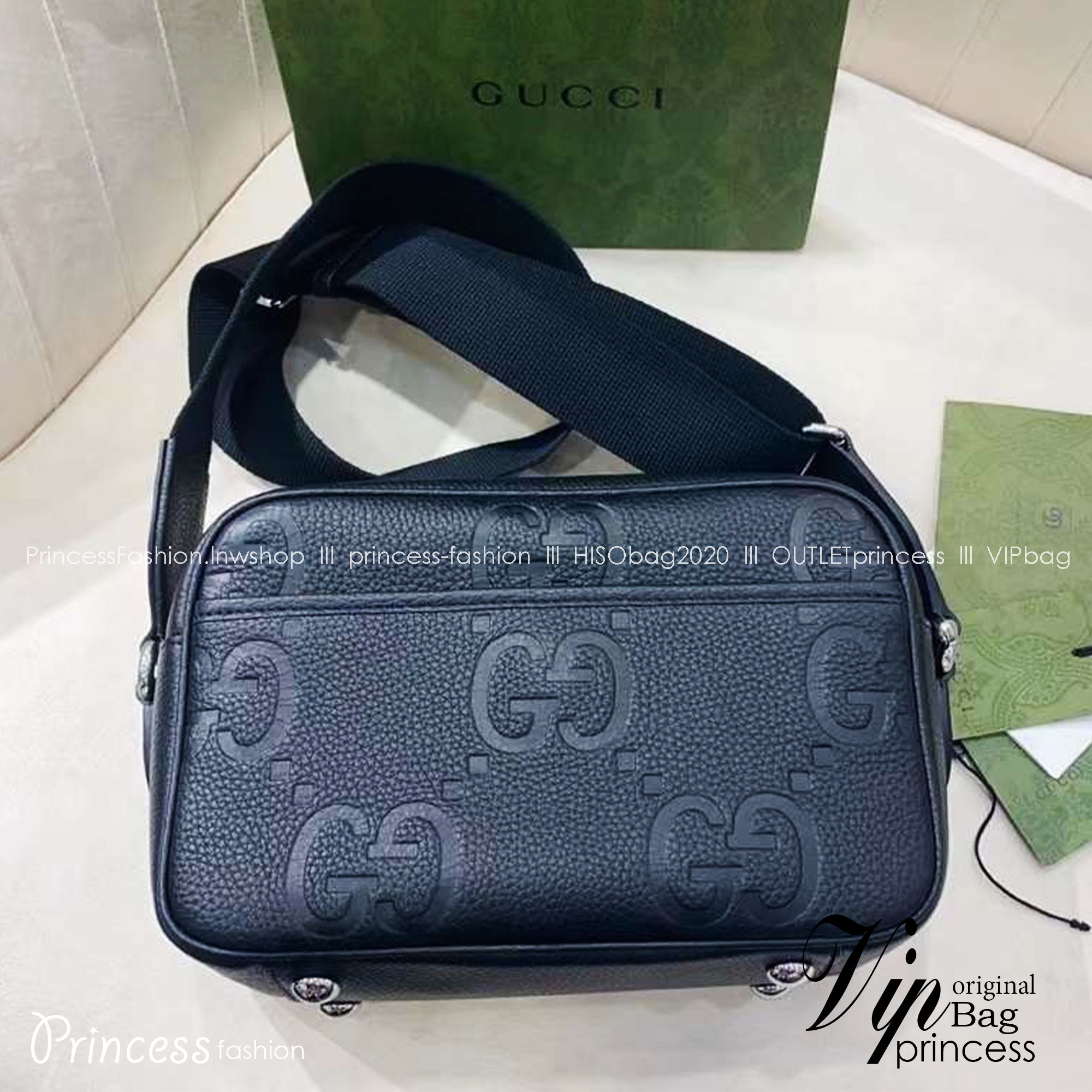 GUCCI JUMBO GG MEDIUM MESSENGER BAG Black jumbo GG leather กระเป๋าทรงแมสเซ็นเจอร์สีดำคลาสสิค เกรดออริ ท็อป สลับแท้ 1:1 เกรดดีสุด ใช้งานต่างประเทศได้