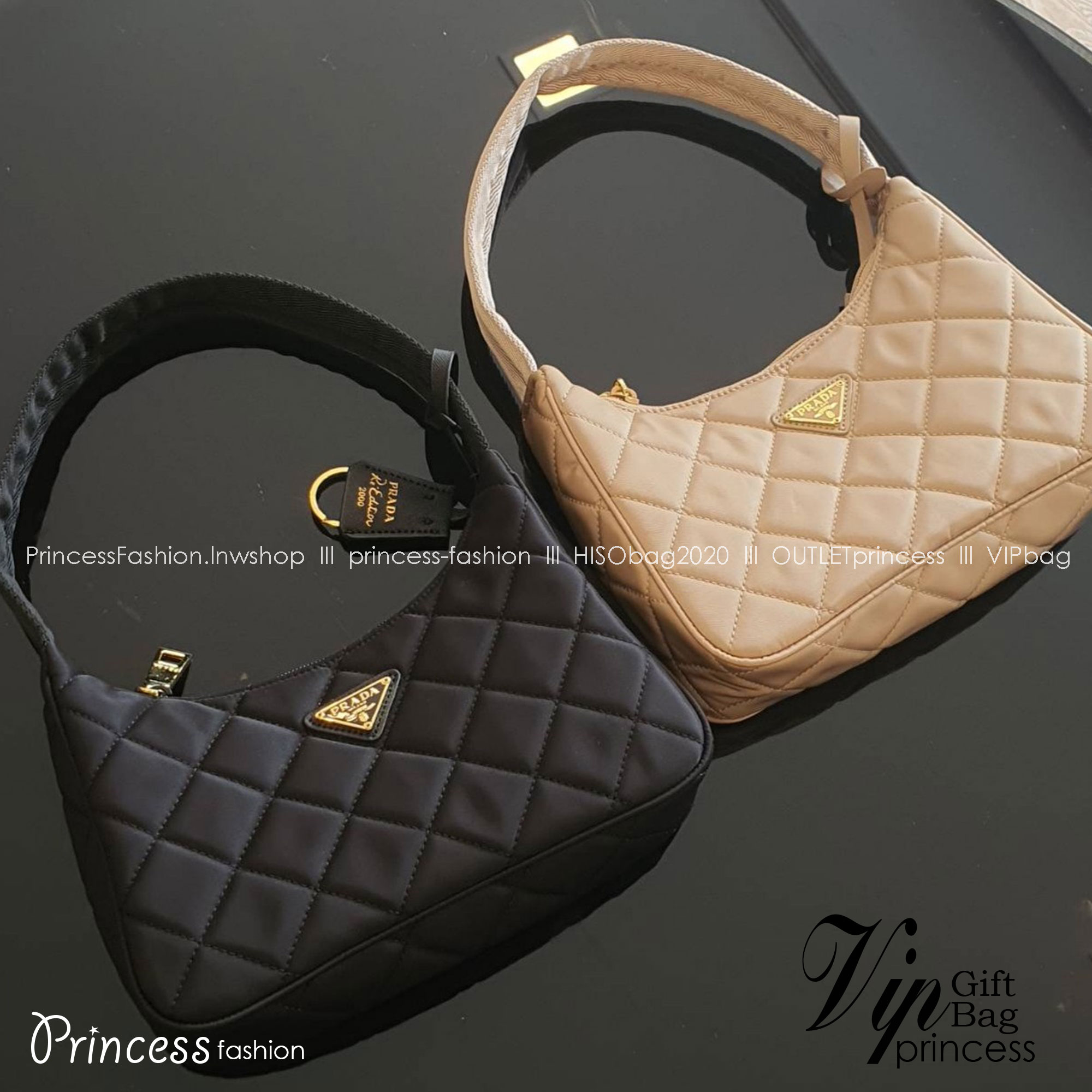 Prada Hobo Mini Quilted Black Nylon Shoulder Bag / PRADA NYLON HANDBAGS ขนาดกะทัดรัด อะไหล่ทอง วัสดุทำจากผ้าNylon ลายตาราง อย่างหนา อยู่ทรง กันน้ำได้ หายห่วงคะ