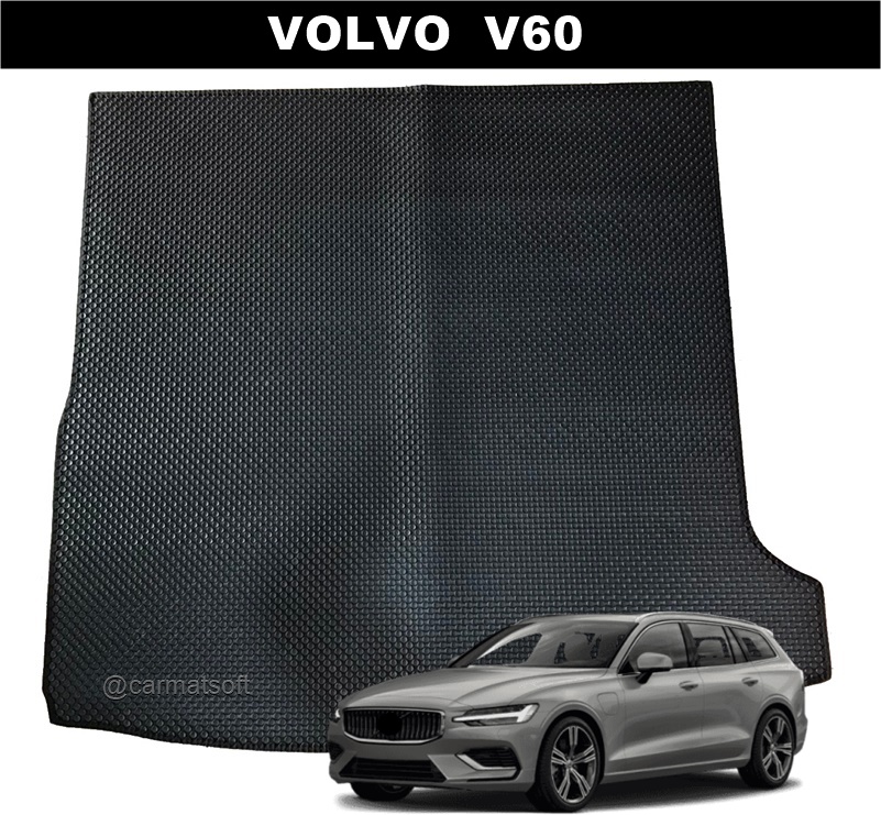แผ่นปูท้ายรถ VOLVO V60 ลายกระดุมเล็กPVC สีดำ เข้ารูป ตรงรุ่นรถ