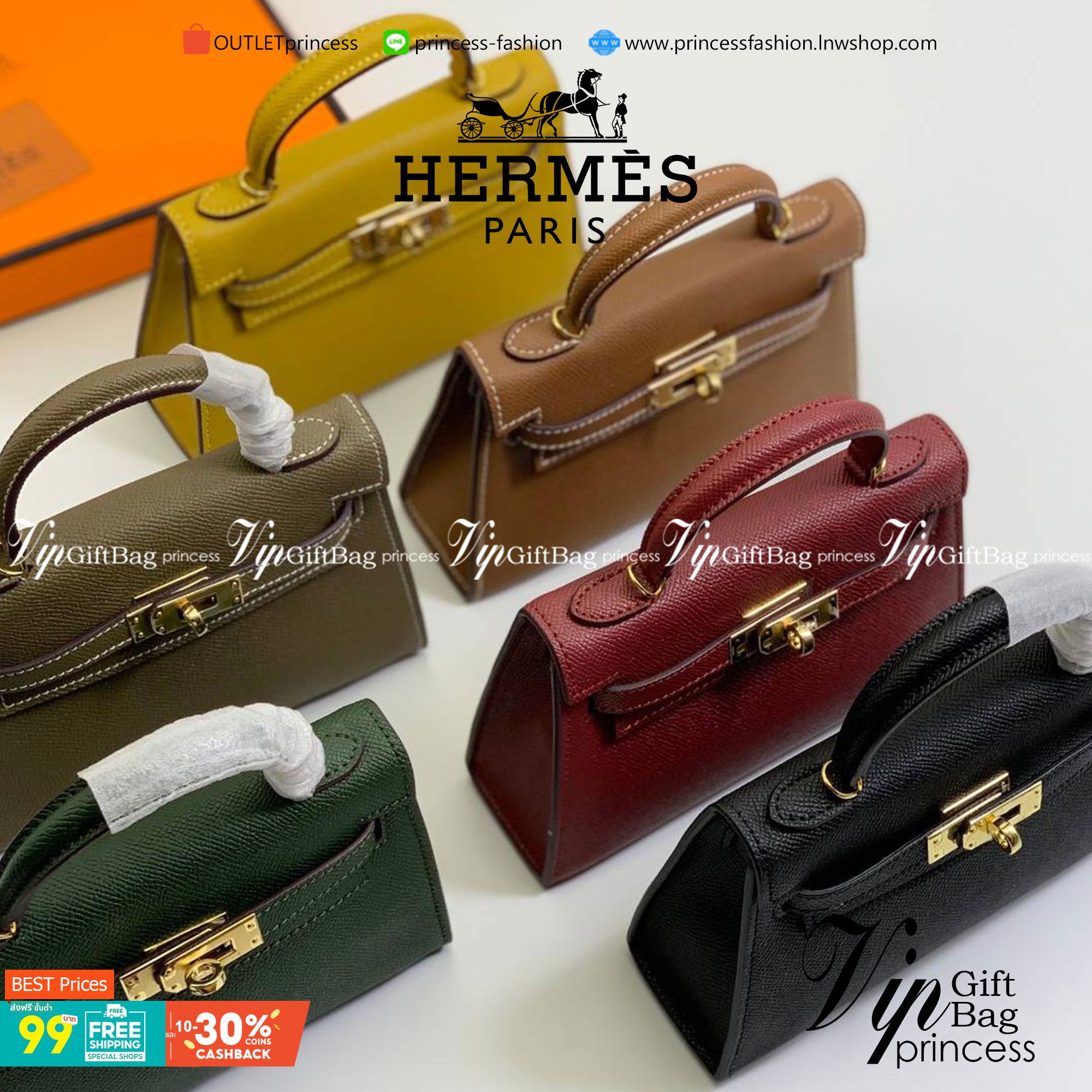 VIP หนังแท้ 】HERMES KELLY 20 MINI SELLIER GOLD EPSOM GOLD HARDWARE