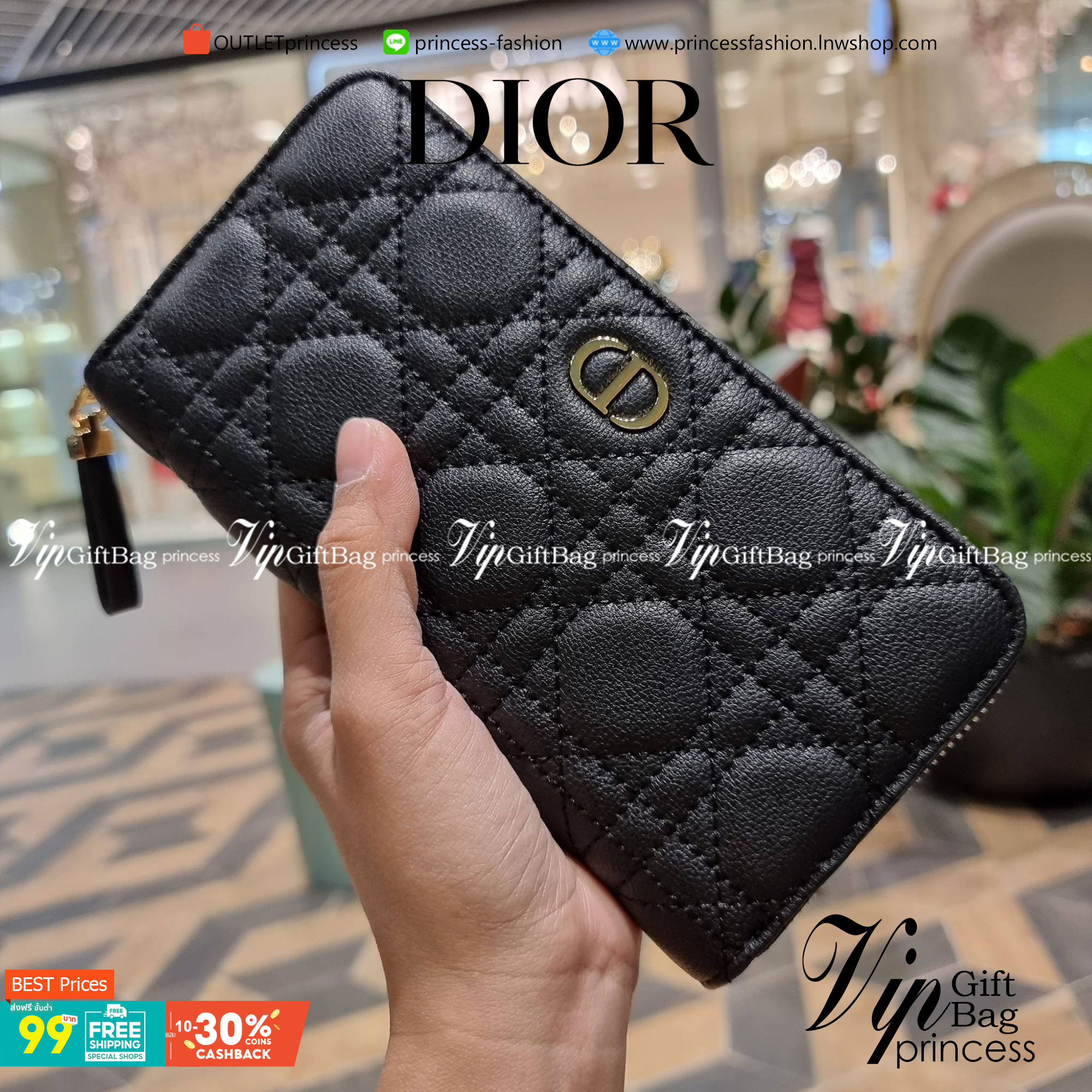 VIP 】CD LONG WALLET WITH GWP ใหม่ล่าสุด กระเป๋าสตางค์ใบยาว พิเศษจาก duty free ใบจริงสวยคม ใช้แล้วรับทรัพย์ ขับผิว วัสดุหนังแท้เต็มใบ สัมผัสดีงาม เปิด-ปิดด้วยซิปรอบ ภายในใส่บัตรได้เยอะ ใส่ธนบัตรได้เต็มที่ มีช่องซิปใส่เหรียญได้ พร้อมส่งความสวยถึงบ้านแบบครบเ