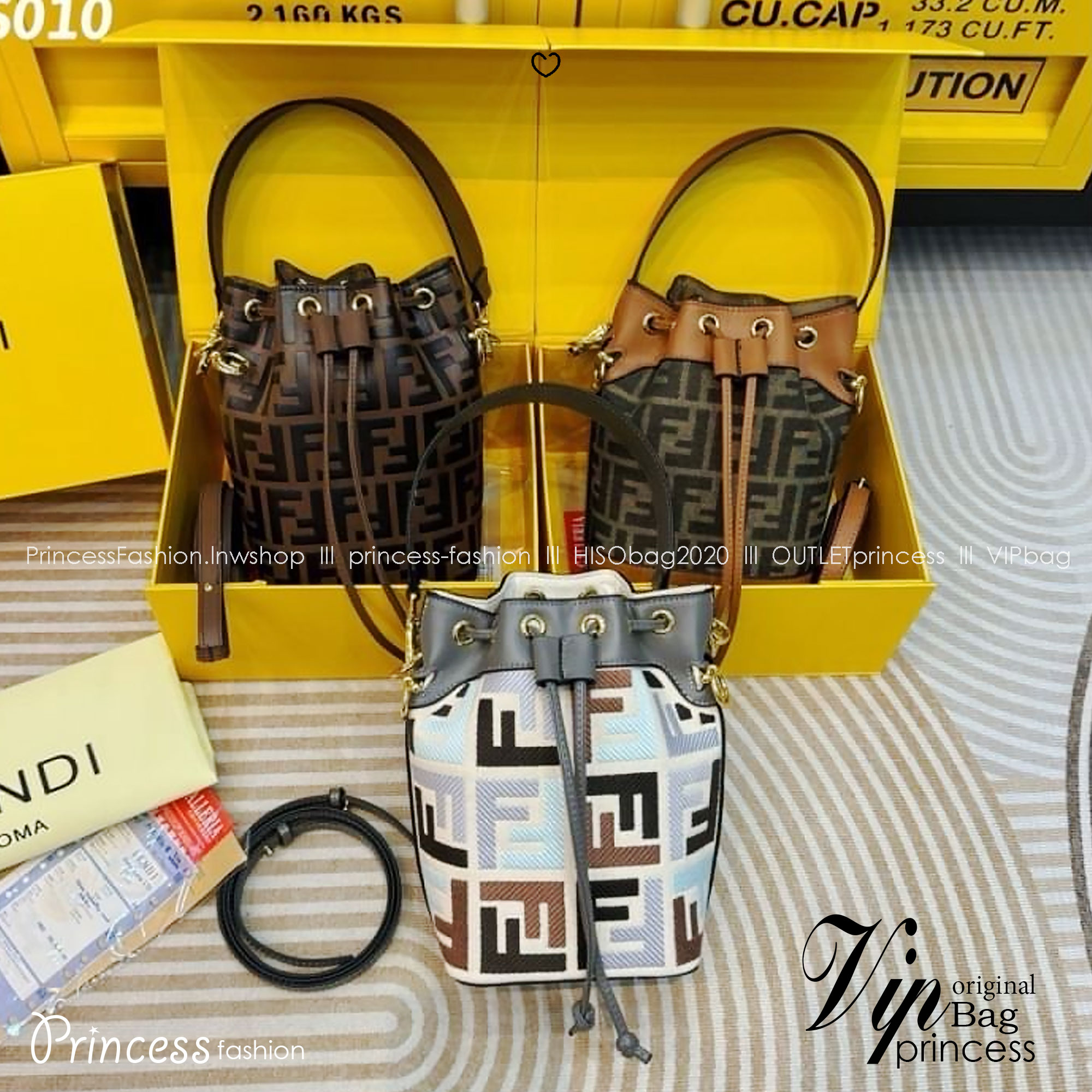 FENDI Mini MonTresor Bucket Bag กระเป๋าสะพายทรงขนมจีบรุ่นยอดนิยม ไซส์มินิน่ารักน่าใช้มาก ดีไซน์สวยอยู่ทรง