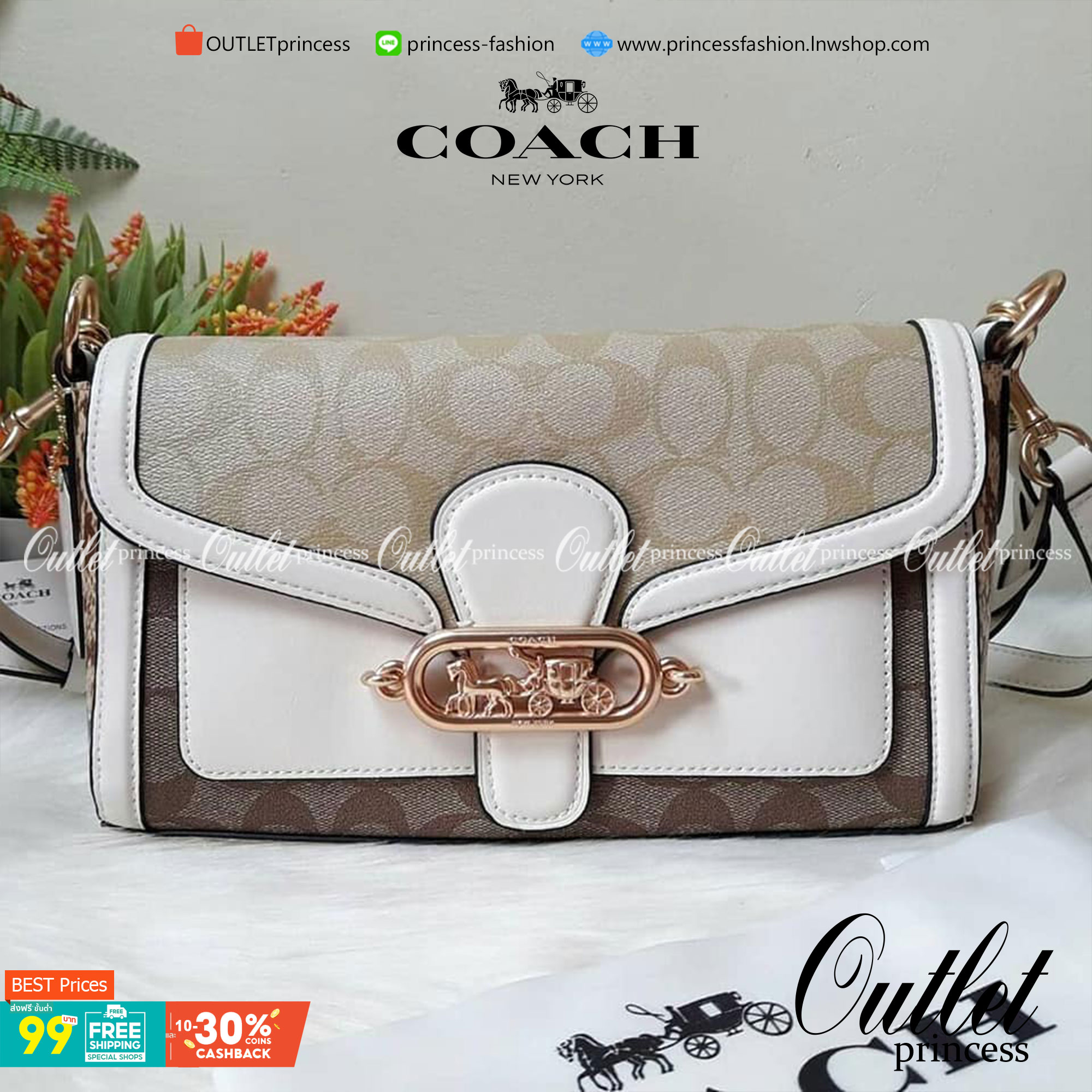 COACH SMALL JADE SHOULDER BAG IN BLOCKED SIGNATURE CANVAS (COACH 2723)🌹 สวยหรู ดูแพงมากๆ กับรุ่นนี้ วัสดุหนังแท้ ผสมแคนวาสอย่างดี หนังนิ่มมากๆ ด้านข้างเป็นหนังลายงูสังเคราะห์ ทรงสวยมากๆ มีสายให้ 2 เส้น สายสั้น และสายยาว ถอดได้ทั้ง 2 สาย จะถือเป็นค