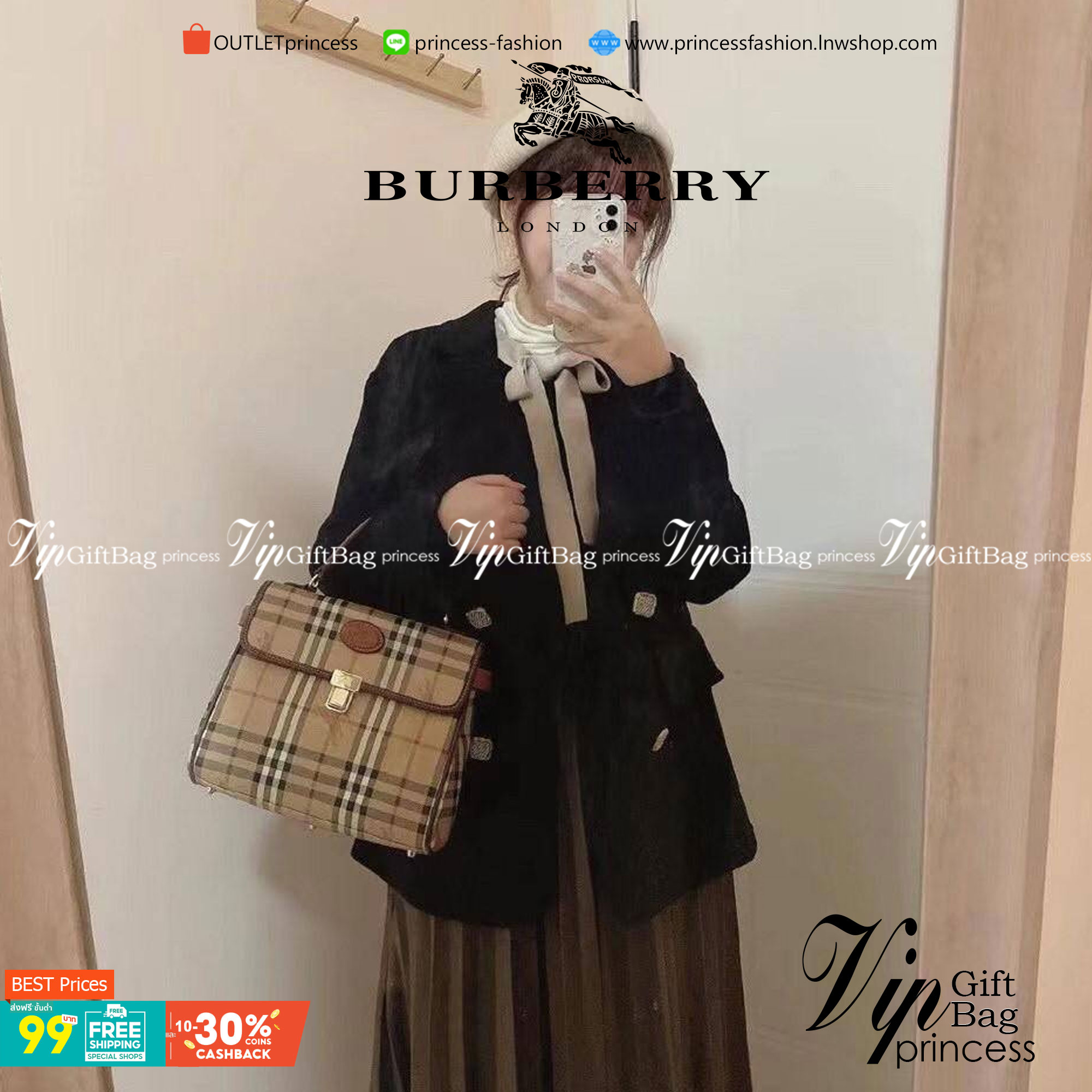 Burberry london kelly bag vintage with strap Gift Bag เป็นขนาดที่พอเหมาะกับการใช้ในชีวิตประจำวัน รูปทรงคลาสสิกที่ไม่ทิ้งในเรื่องของคุณสมบัติการใช้งานลวดลาย Vintage Check ที่ถือว่าเป็นสัญลักษณ์อันเก่าแก่ของแบรนด์ เสริมทุกสไตล์การแต่งตัวได้แบบไม่มีตกยุค พร้