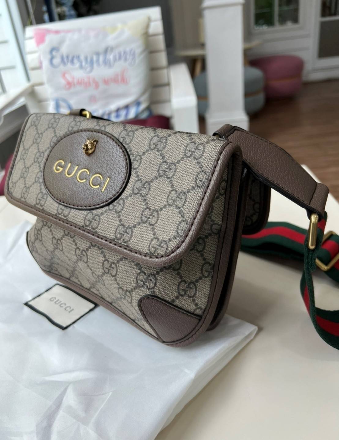 Gucci Neo Vintage Belt Bag / Gucci Ophidia Belt Bag กระเป๋าสะพายข้าง วัสดุผ้าใบ GG Supreme เปิดปิดแม่เหล็ก มี3ช่องแยกกันเป็นสัดส่วน ซับในผ้าฝ้ายและลินิน สายปรับระดับได้ ถอดสายไม่ได้