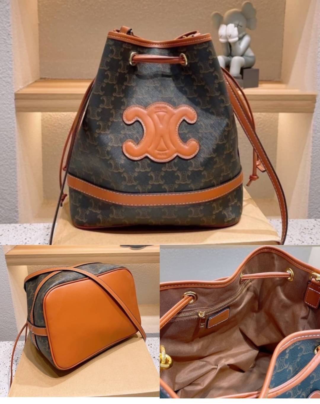 CELINE a monogram canvas bucket bag Size 10”