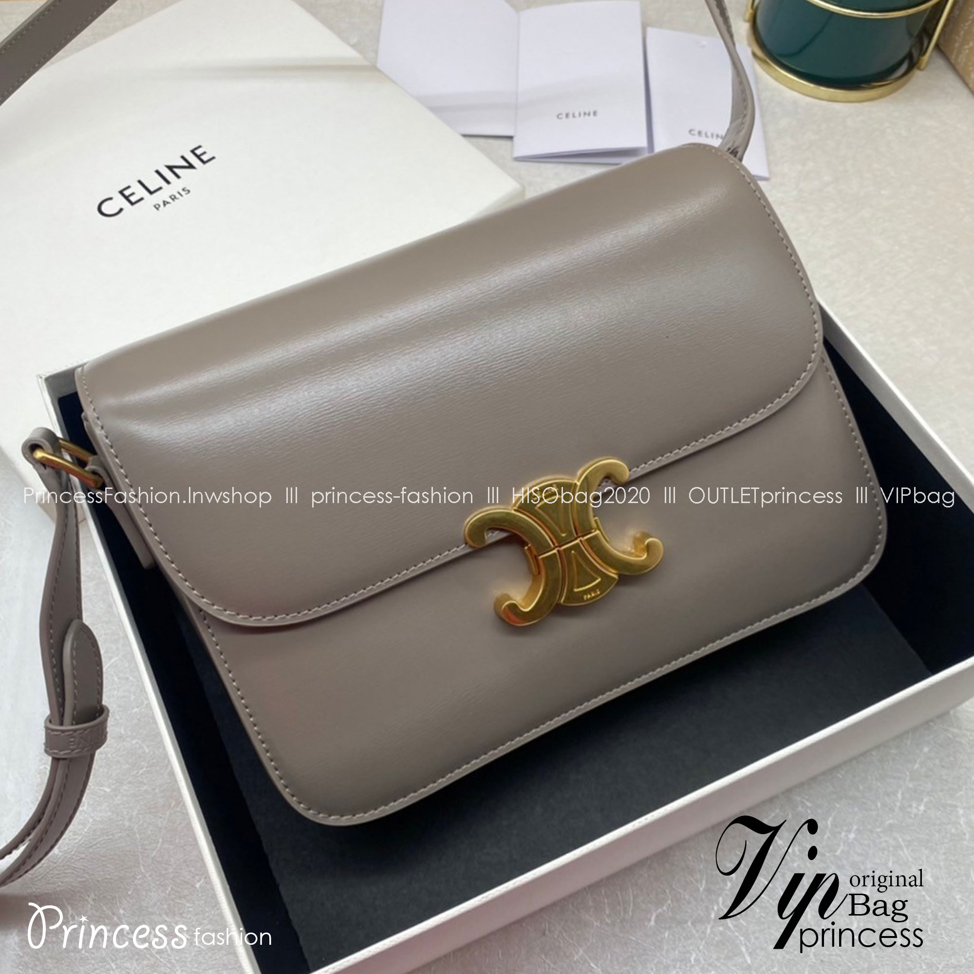MEDIUM 22cm : CELINE CLASSIQUE TRIOMPHE BAG IN SHINY CALFSKIN / Celine Triomphe Bag / Celine Bag พร้อมส่ง 10 สี เกรดออริ 1:1 กระเป๋าแบรนด์หรูที่ควรมีแห่งปี