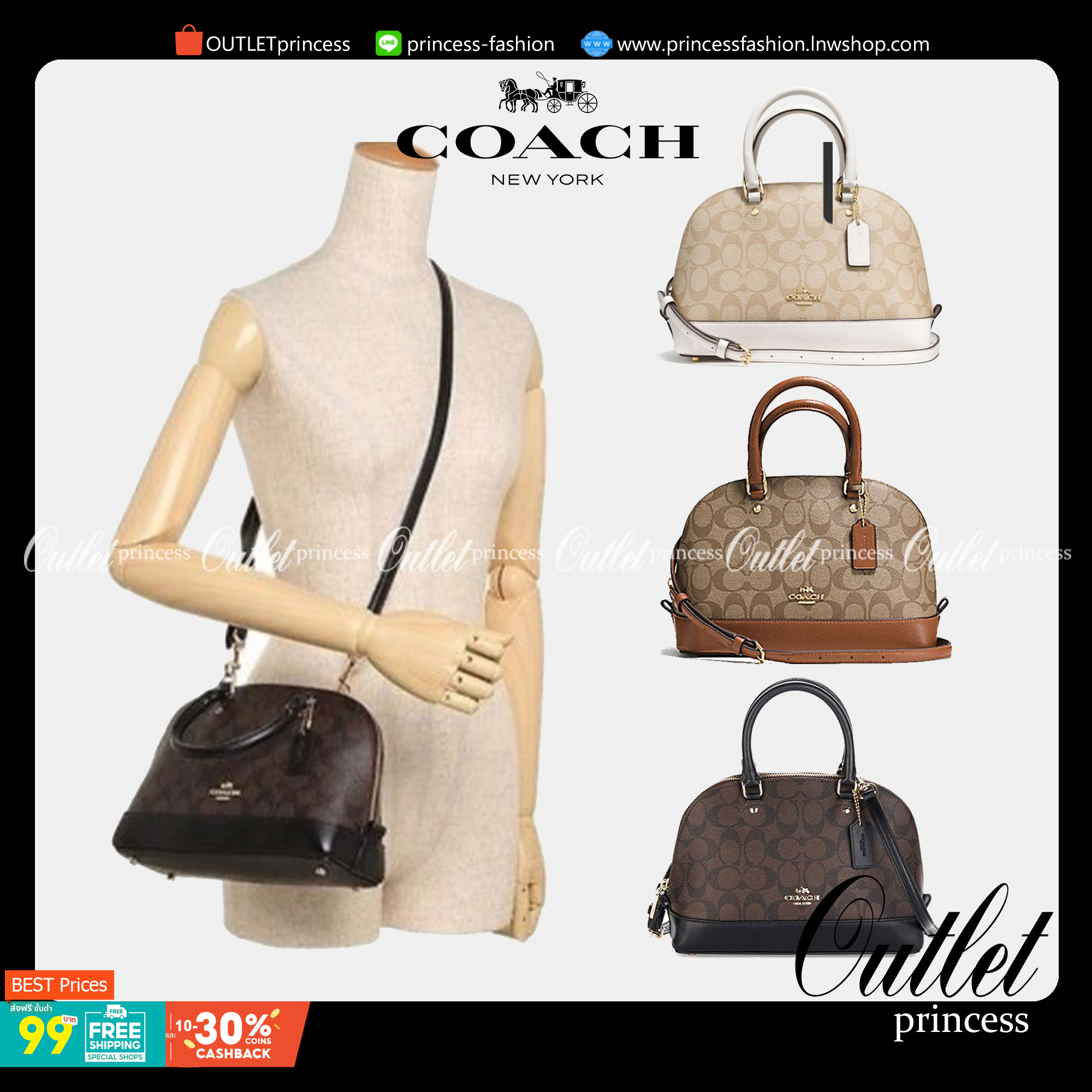 Coach Mini Sierra Signature กระเป๋าถือทรงโดม ภายในกว้างสามารถใส่กระเป๋าเงินเล็ก และมือถือได้ และยังมีช่องซิปเล็ก 1 ช่อง ด้านหลังมีกระเป๋าเล็กเก็บบัตร 1 ช่อง ใครยังไม่มีพลาดไม่ได้แล้วนะคะ