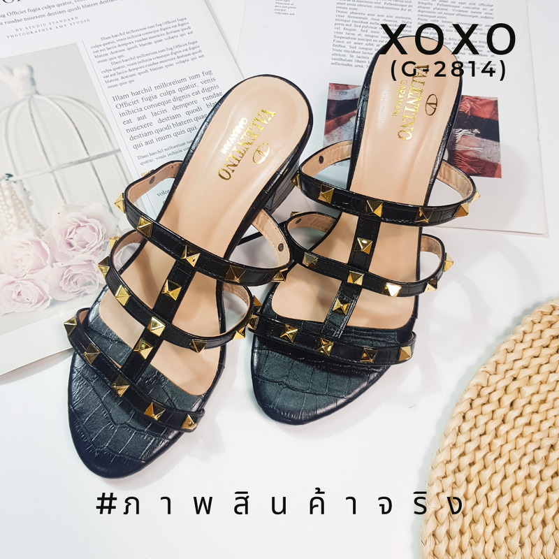 Valentino รองเท้า งานสวม หมุด สวยเก๋ ของมันต้องมีคะ แมทส์ชุดไก้หลากหลาย สวมใส่ง่าย วัสดุหนัง PU พิมพ์ลายคล้ายหนังแท้ ส้นแท่ง ใช้งาน ยื่น เดิน สบาย ไม่เมื่อย