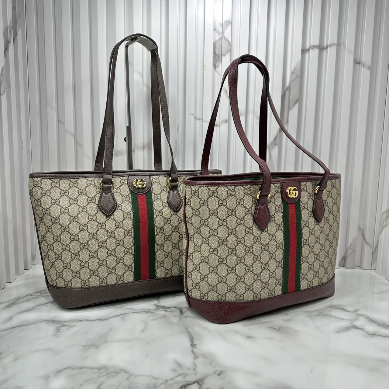 ORI หนังแท้ | Gucci Ophidia medium tote bag GG Monogram Double G / Gucci Tote Bag กระเป๋าสะพายทรงโท้ทใบใหญ่ ภายในโล่งกว้างจุของได้เยอะ