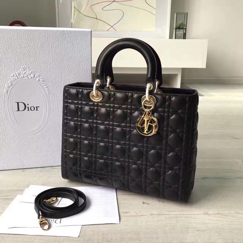หนังแท้ LARGE LADY DIOR BAG Black Cannage Lambskin / Dior Lady Large พร้อมส่งที่ไทย งานหนังแท้ทั้งใบเกรดออริจินอล ภาพสินค้าถ่ายจากงานขายจริง ใช้งานต่างประเทศได้