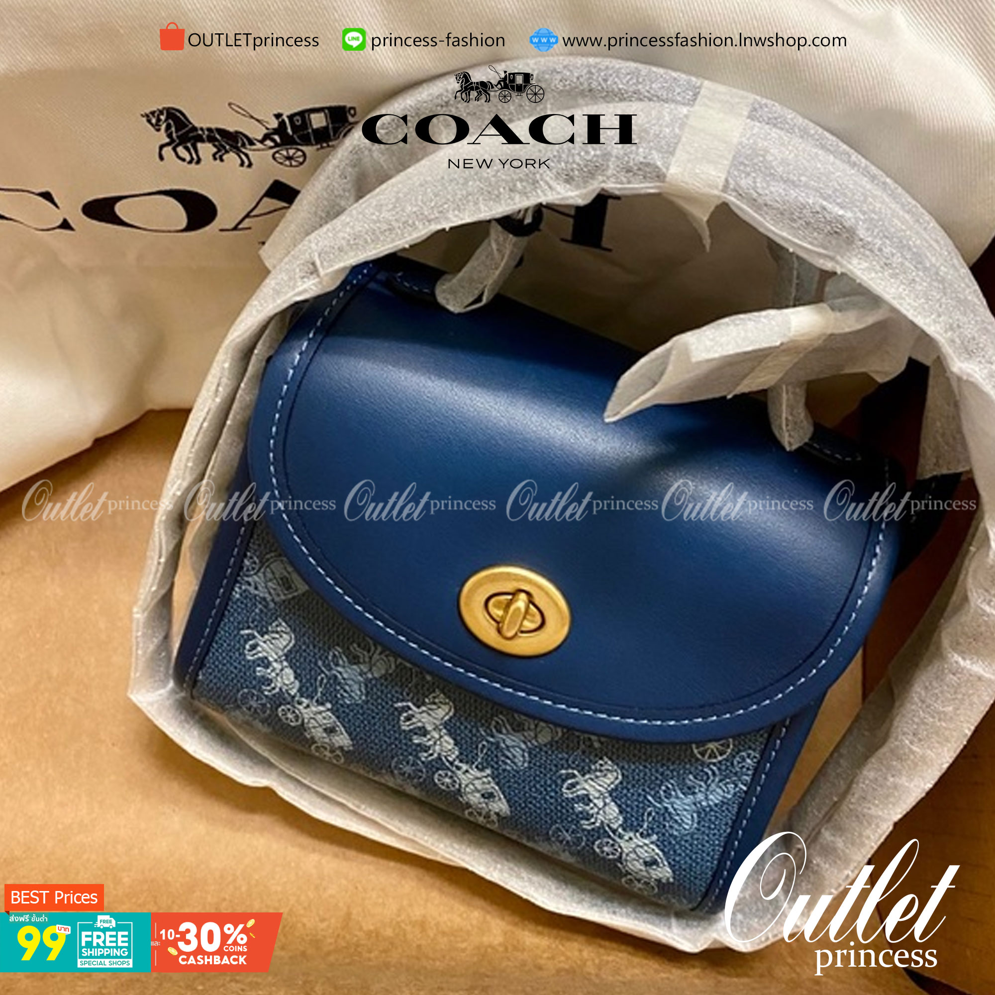 COACH Turnlock Top Handle With Horse And Carriage Print COACH Lady กระเป๋าสะพาย FM1981-144